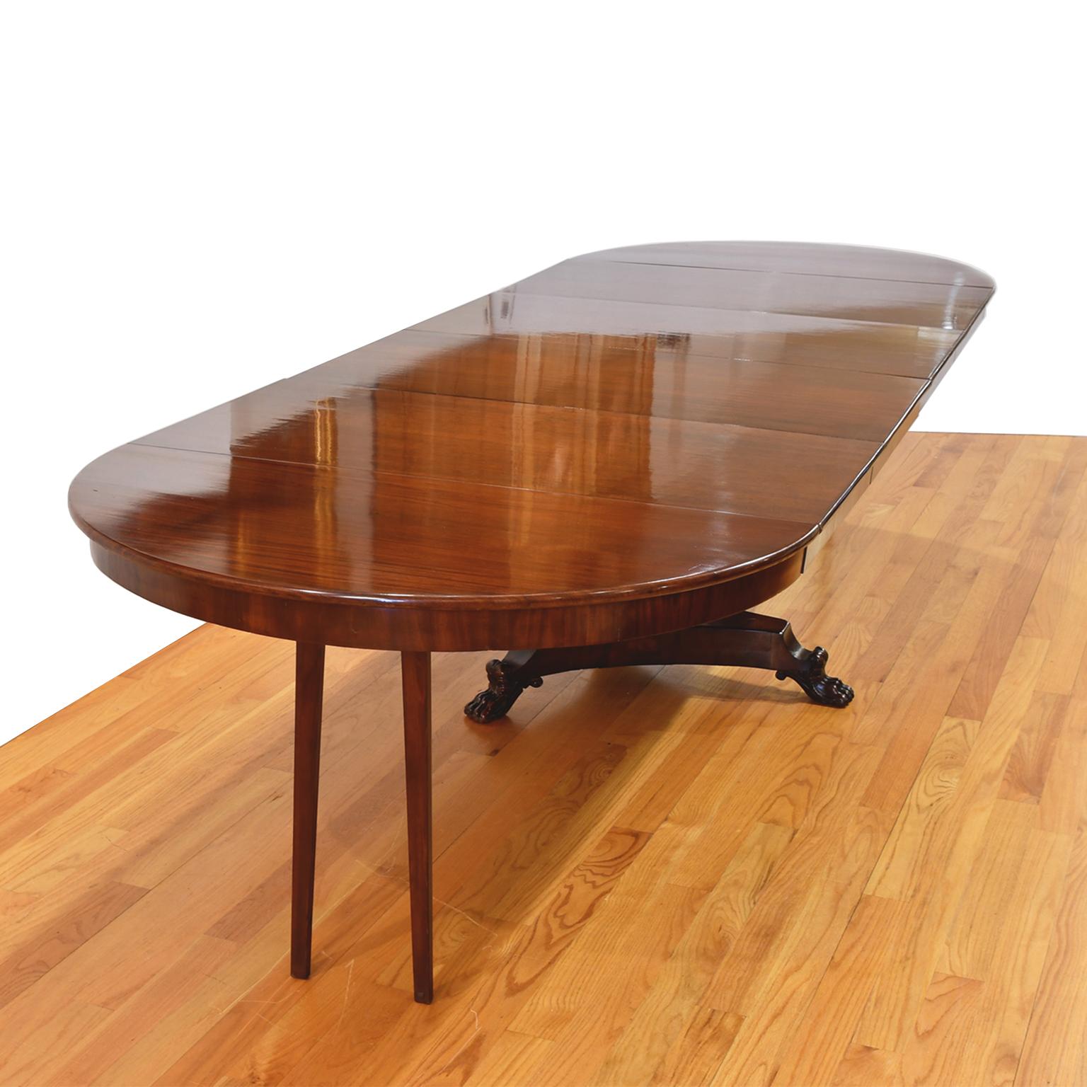 Danish Antique Extension Center Pedestal Dining Table, Opens from 4' Round to 14' long