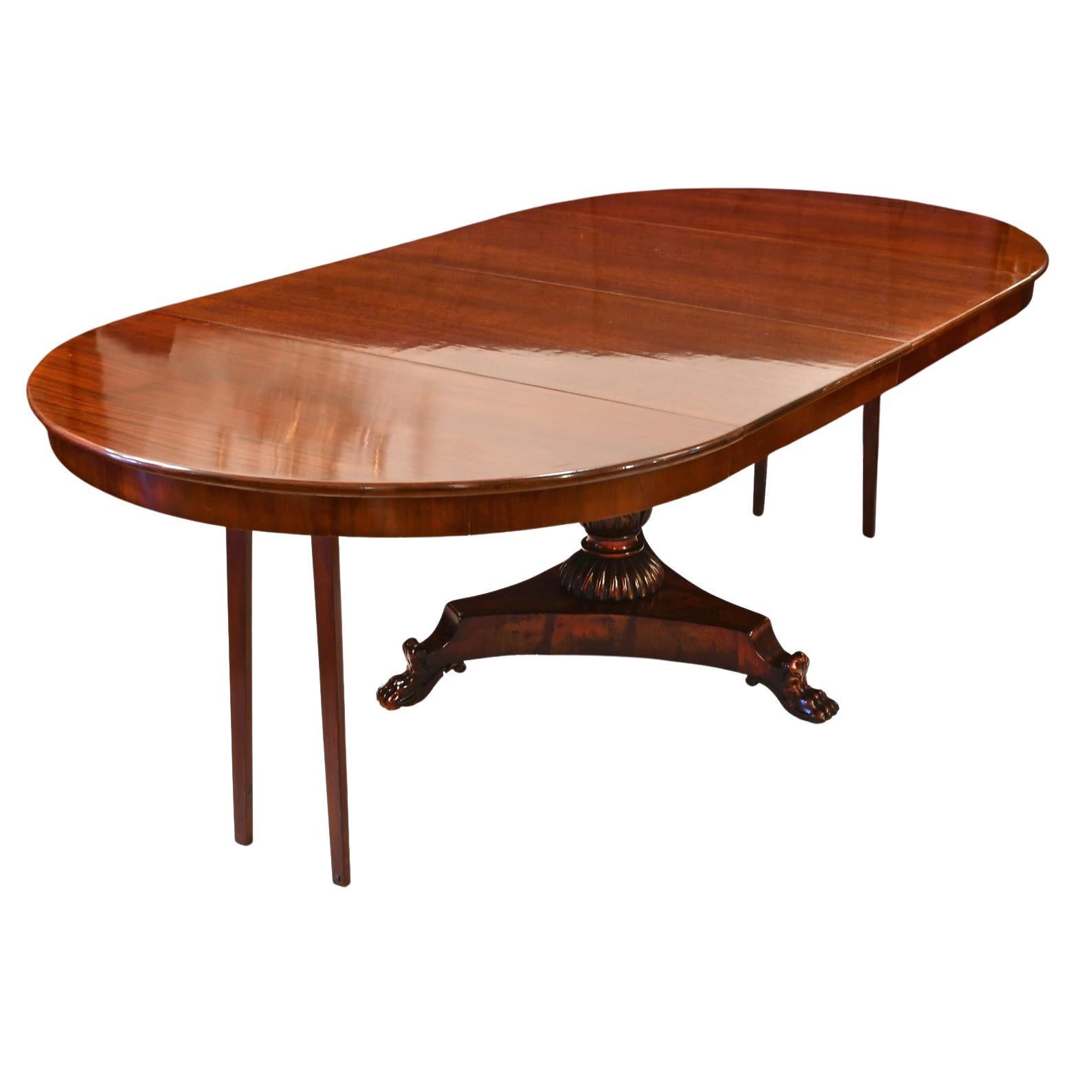 Mahogany Antique Extension Center Pedestal Dining Table, Opens from 4' Round to 14' long