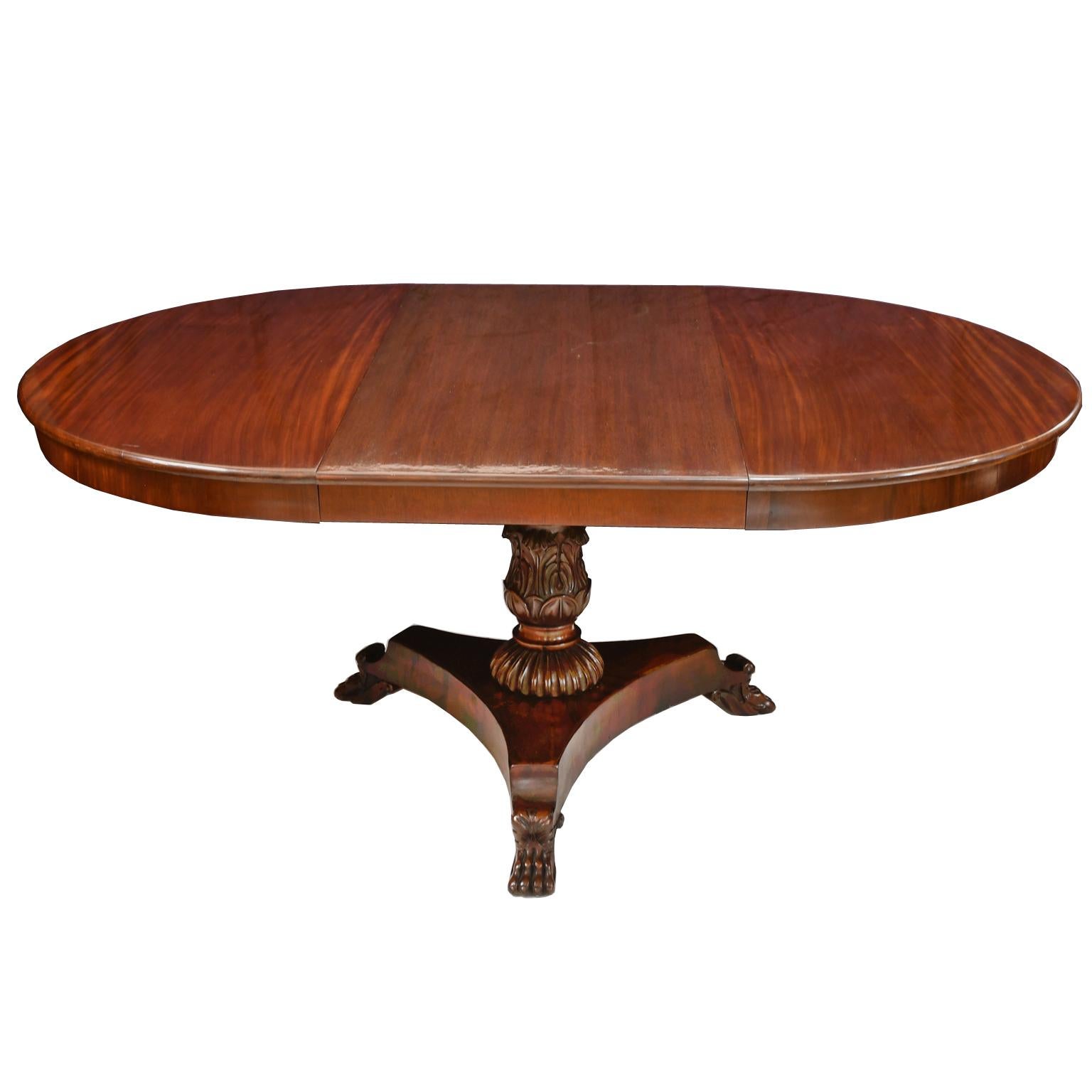 19th Century Antique Extension Center Pedestal Dining Table, Opens from 4' Round to 14' long