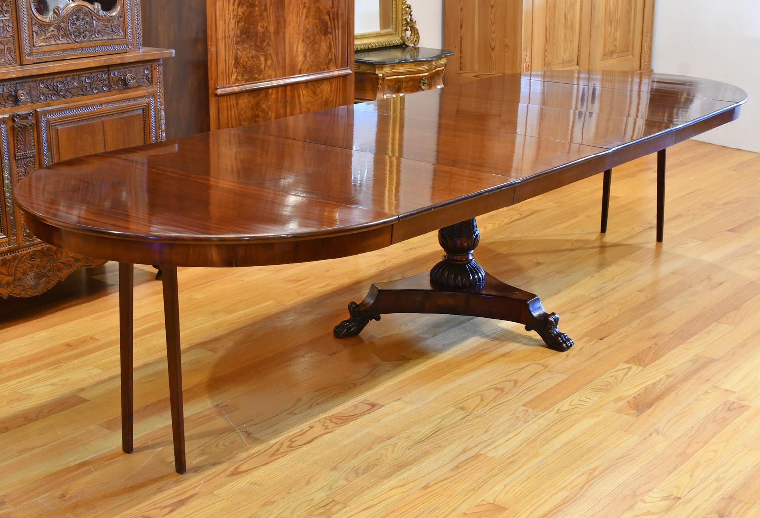 Antique Extension Center Pedestal Dining Table, Opens from 4' Round to 14' long 3