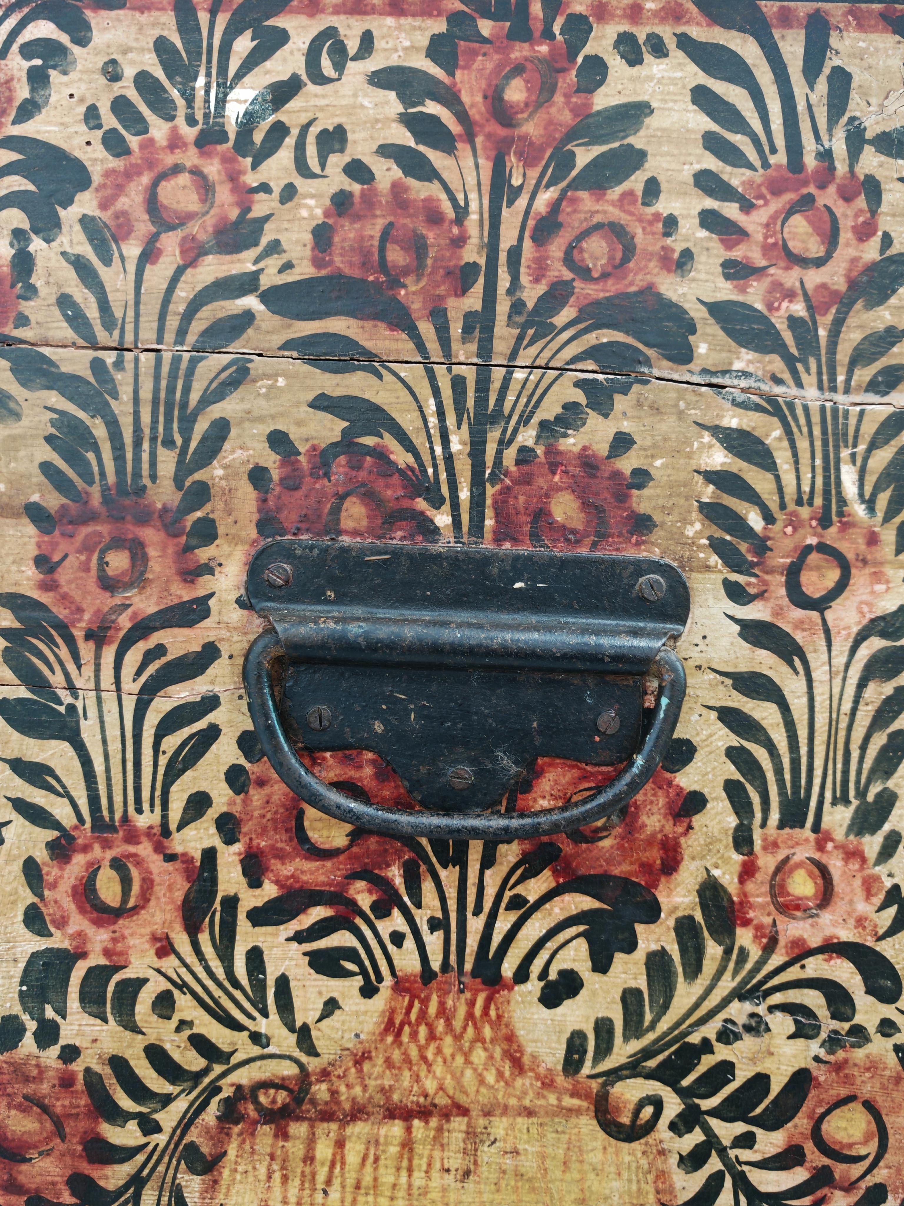 Mid-19th Century Antique Extra Large Adriatic Dowry Chest or Trunk done in hand-painted pine For Sale