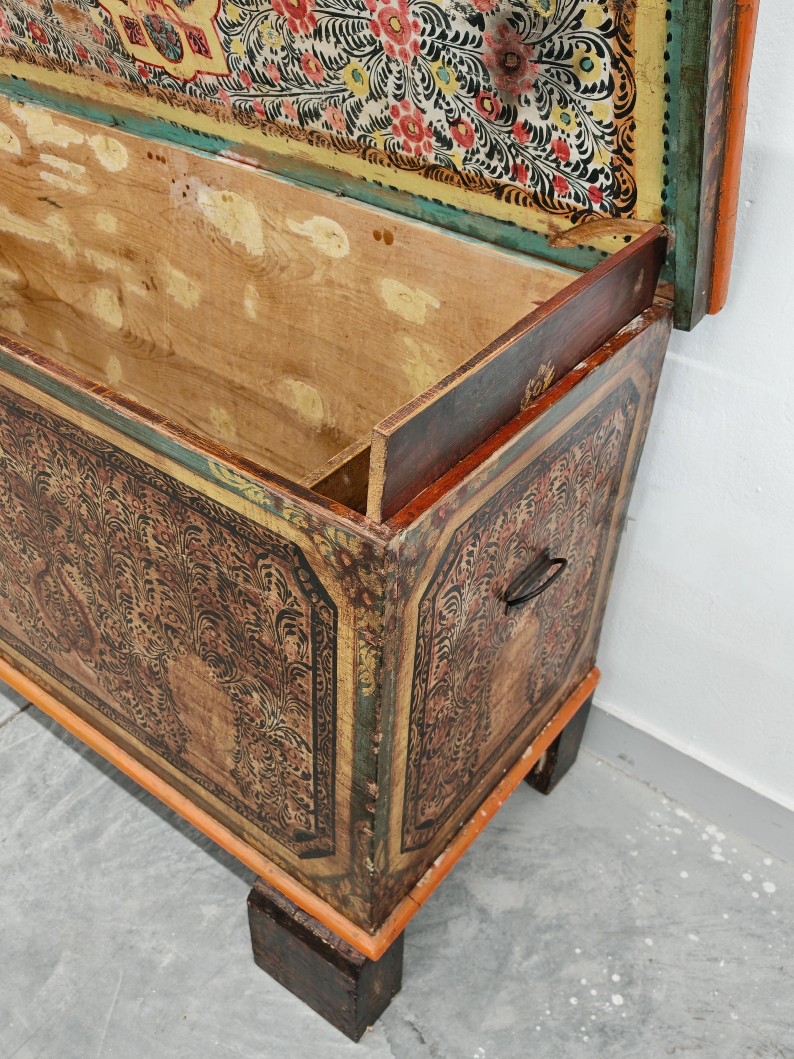 Iron Antique Extra Large Adriatic Dowry Chest or Trunk done in hand-painted pine For Sale