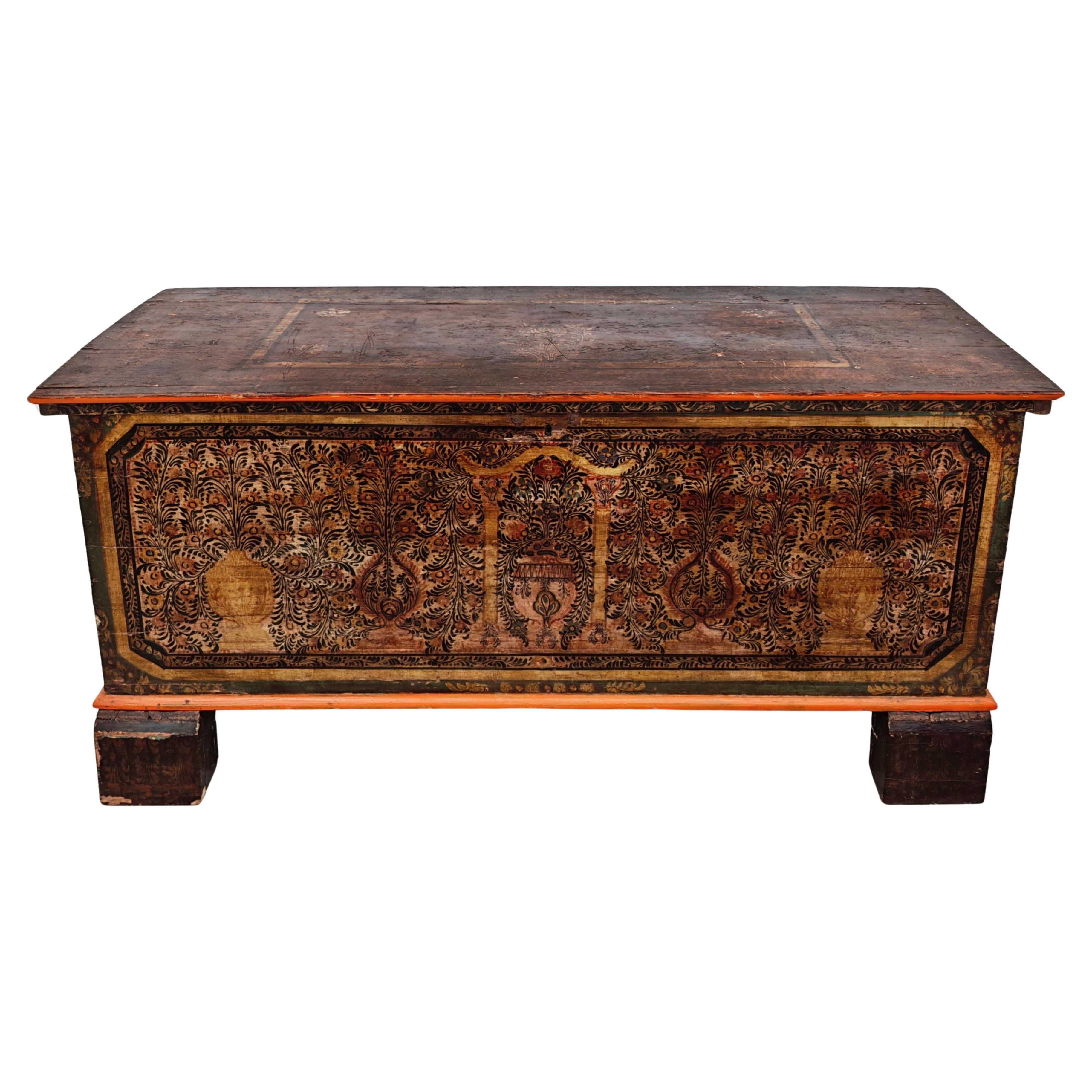 Antique Extra Large Adriatic Dowry Chest or Trunk done in hand-painted pine