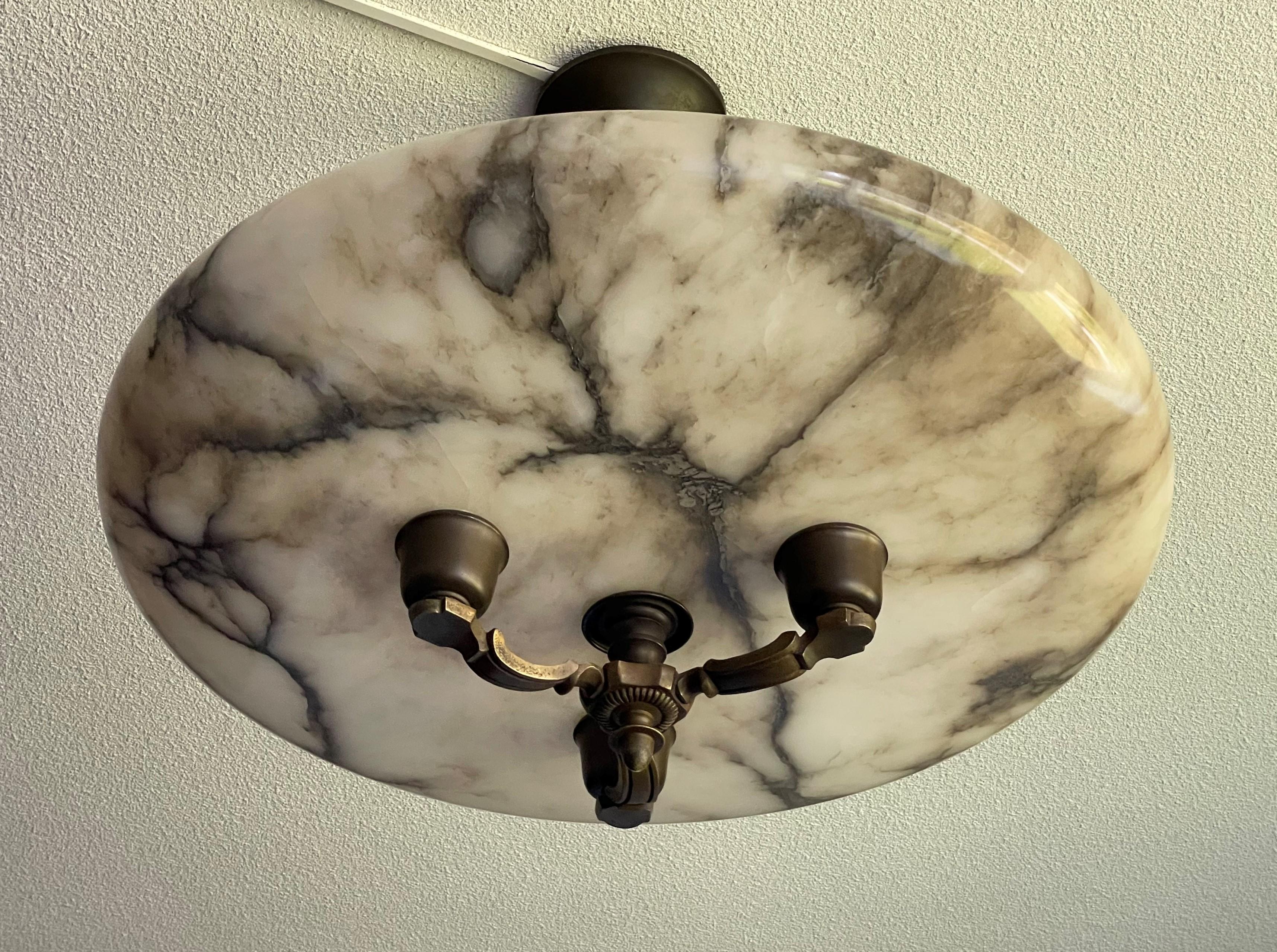 Antique Extra Large Flush Mount / Pendant w. Stunning Alabaster Dish Shade In Good Condition In Lisse, NL