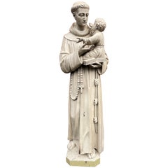 Estatua / Escultura Antigua Extra Grande de Madera Tallada a Mano de San Antonio de Padua