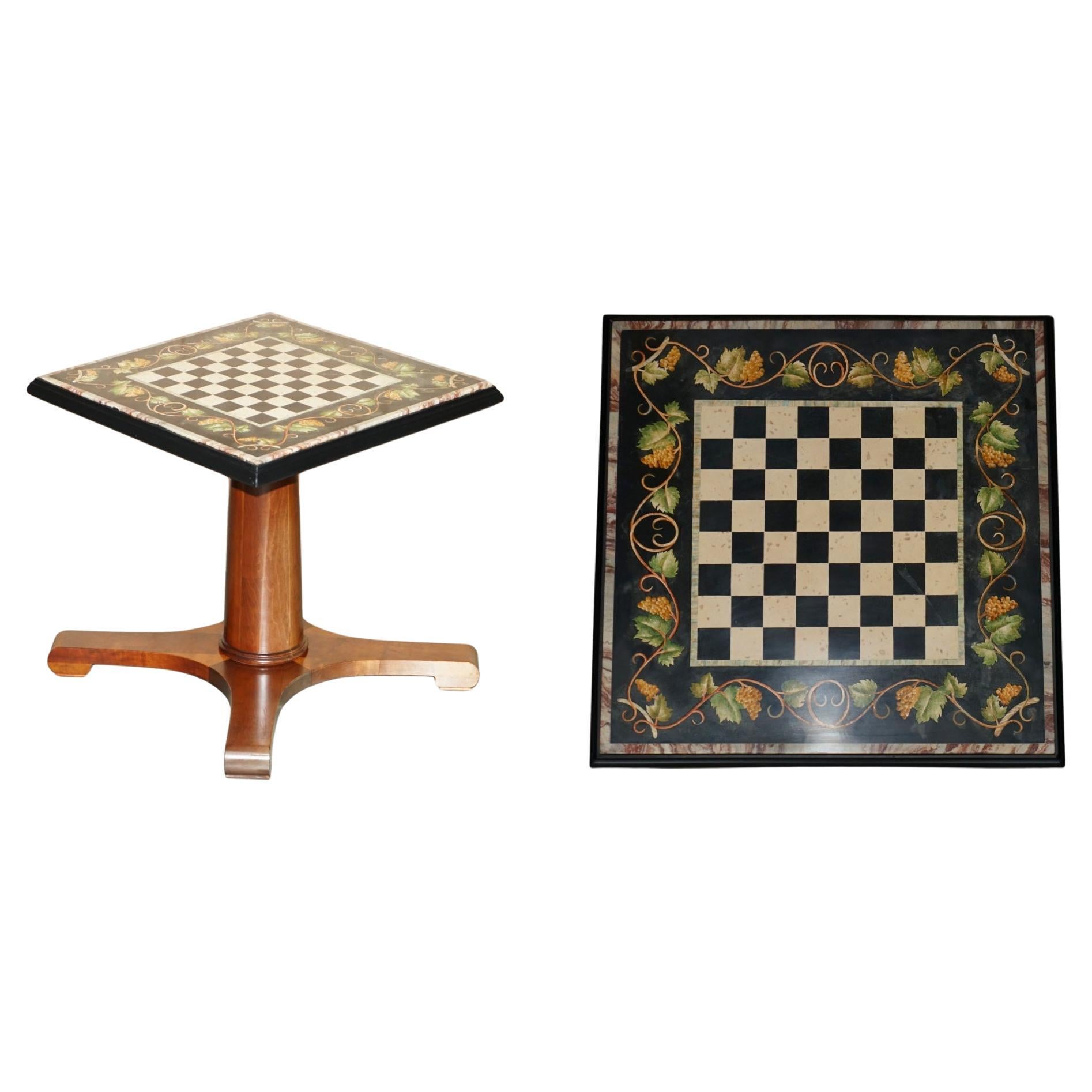 ANTIQUE EXTRA LARGE PIETRA DURA MARBLE INLAiD CHESSBOARD TABLE LATER CHERRY BASE For Sale