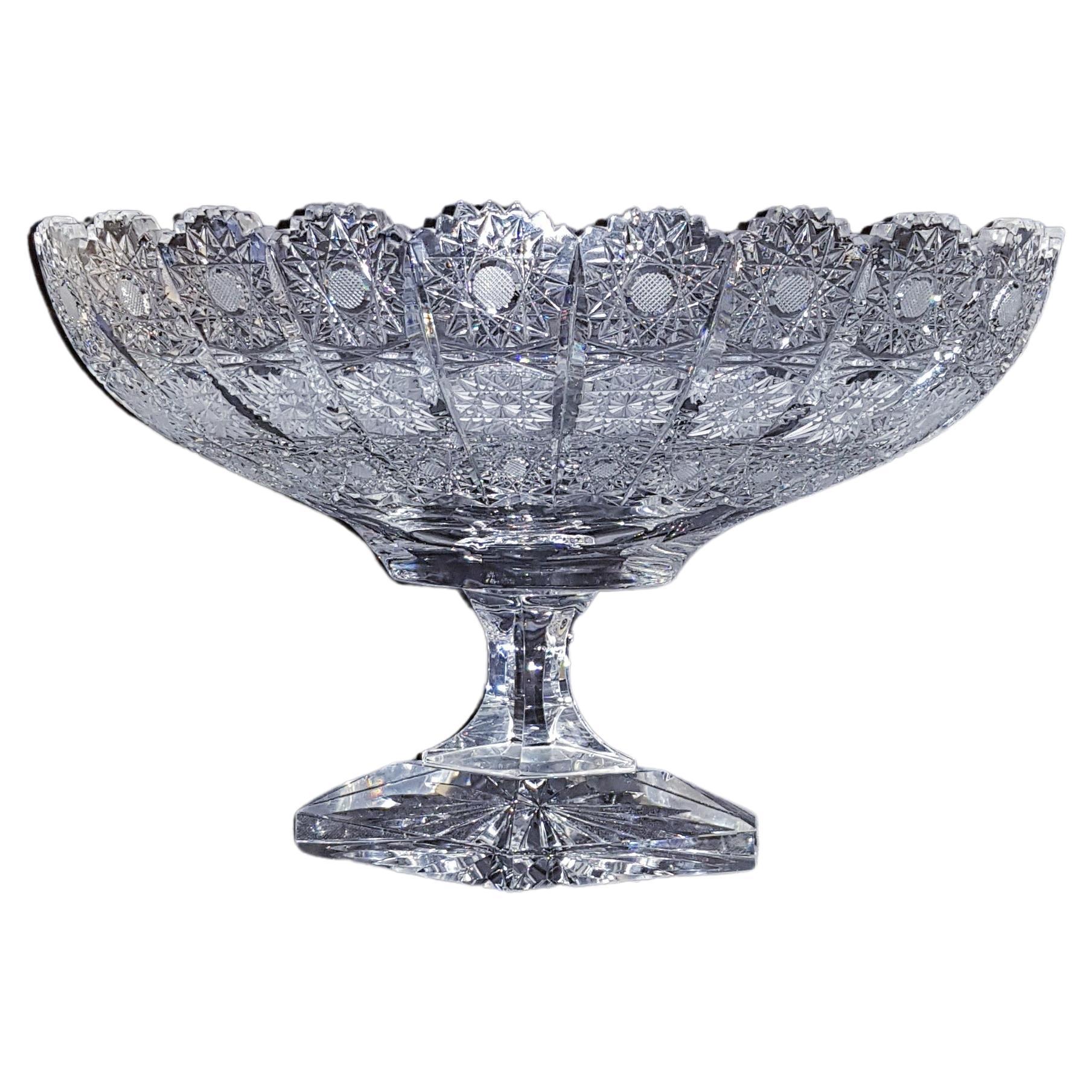 Antique Extralarge American Brilliant Cut Crystal Bowl For Sale