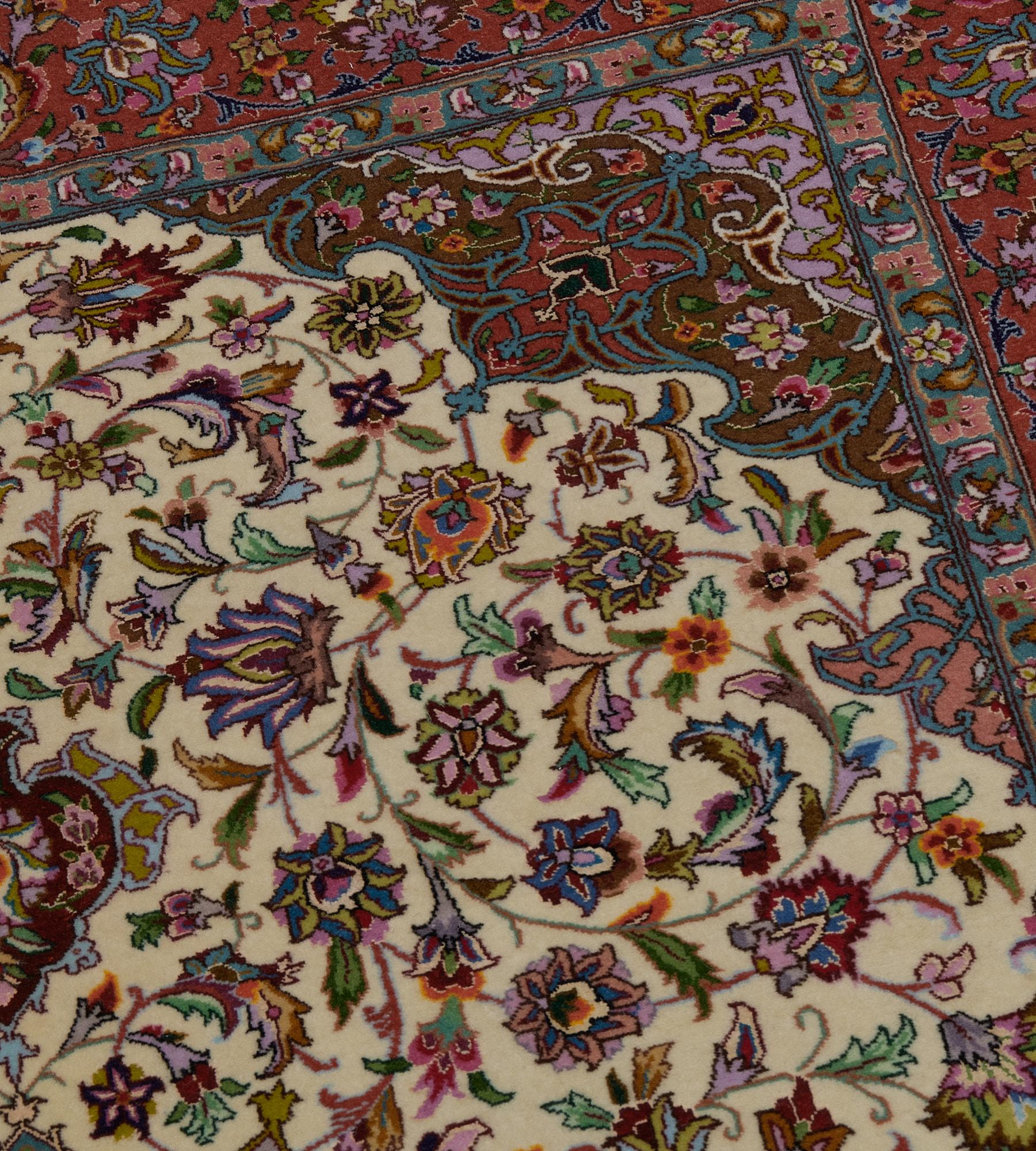 Persian Antique Extremely Fine Wool and Silk Tabriz Rug For Sale