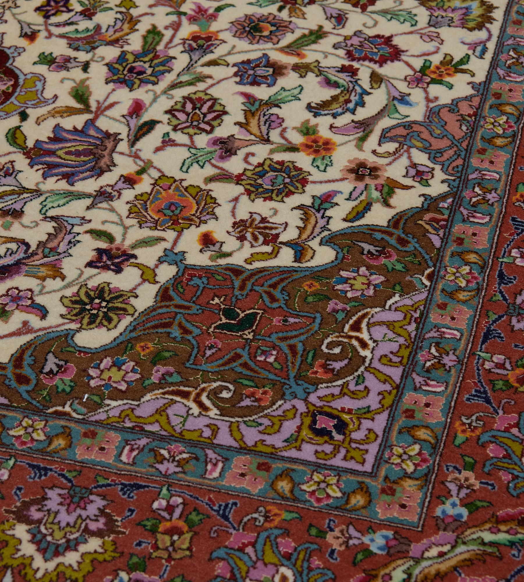 Hand-Knotted Antique Extremely Fine Wool and Silk Tabriz Rug For Sale