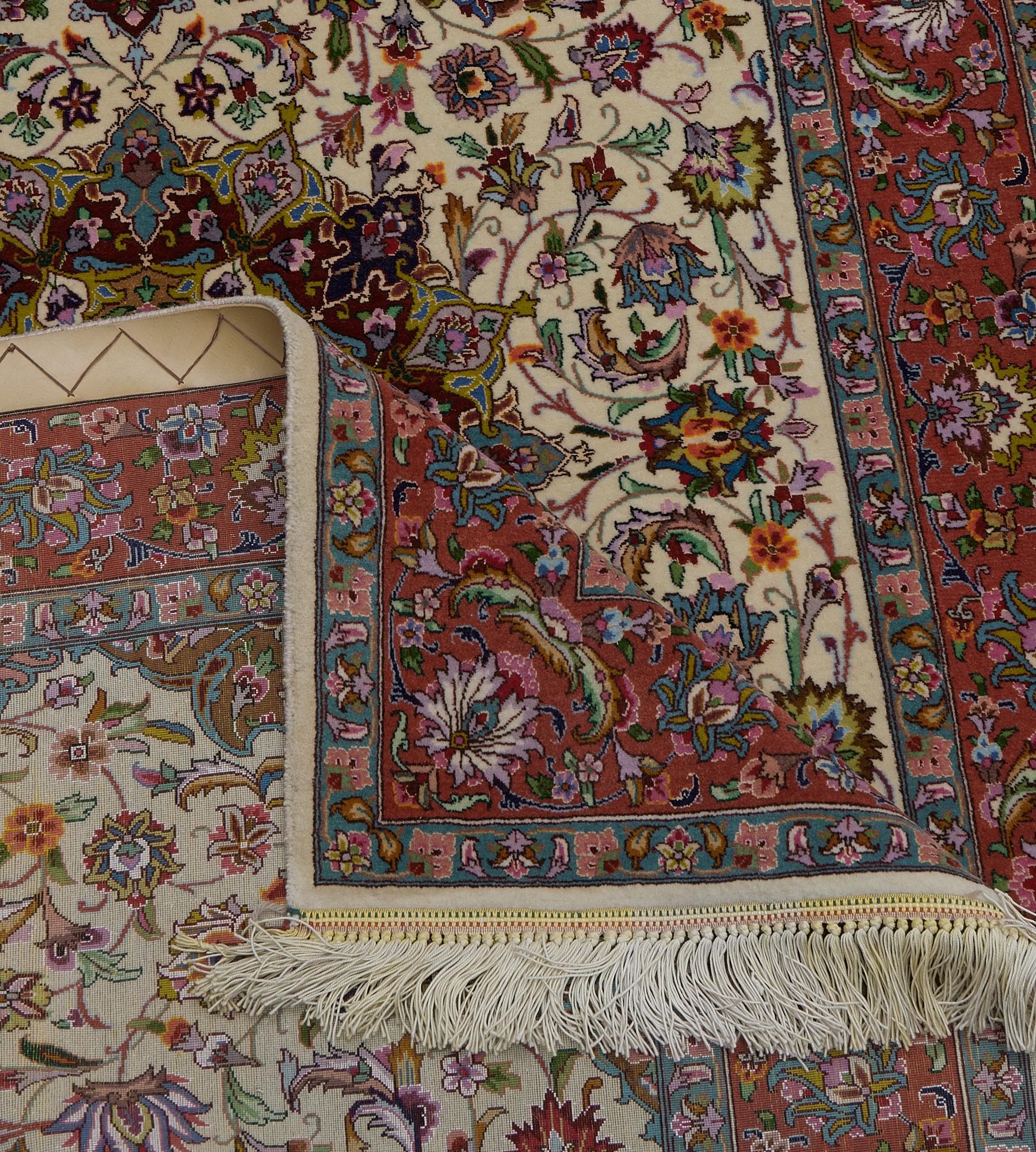Antique Extremely Fine Wool and Silk Tabriz Rug For Sale 1