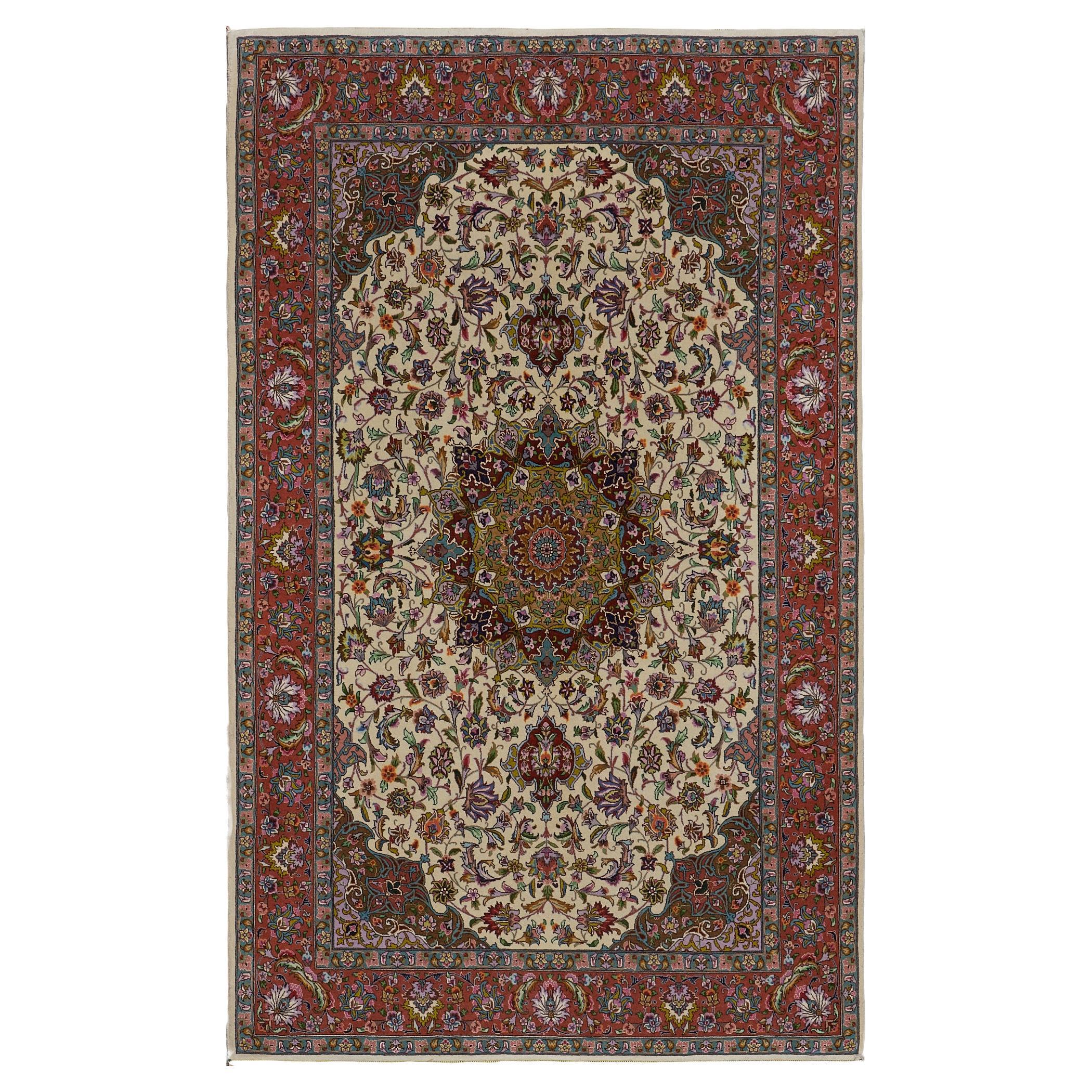 Antique Extremely Fine Wool and Silk Tabriz Rug For Sale