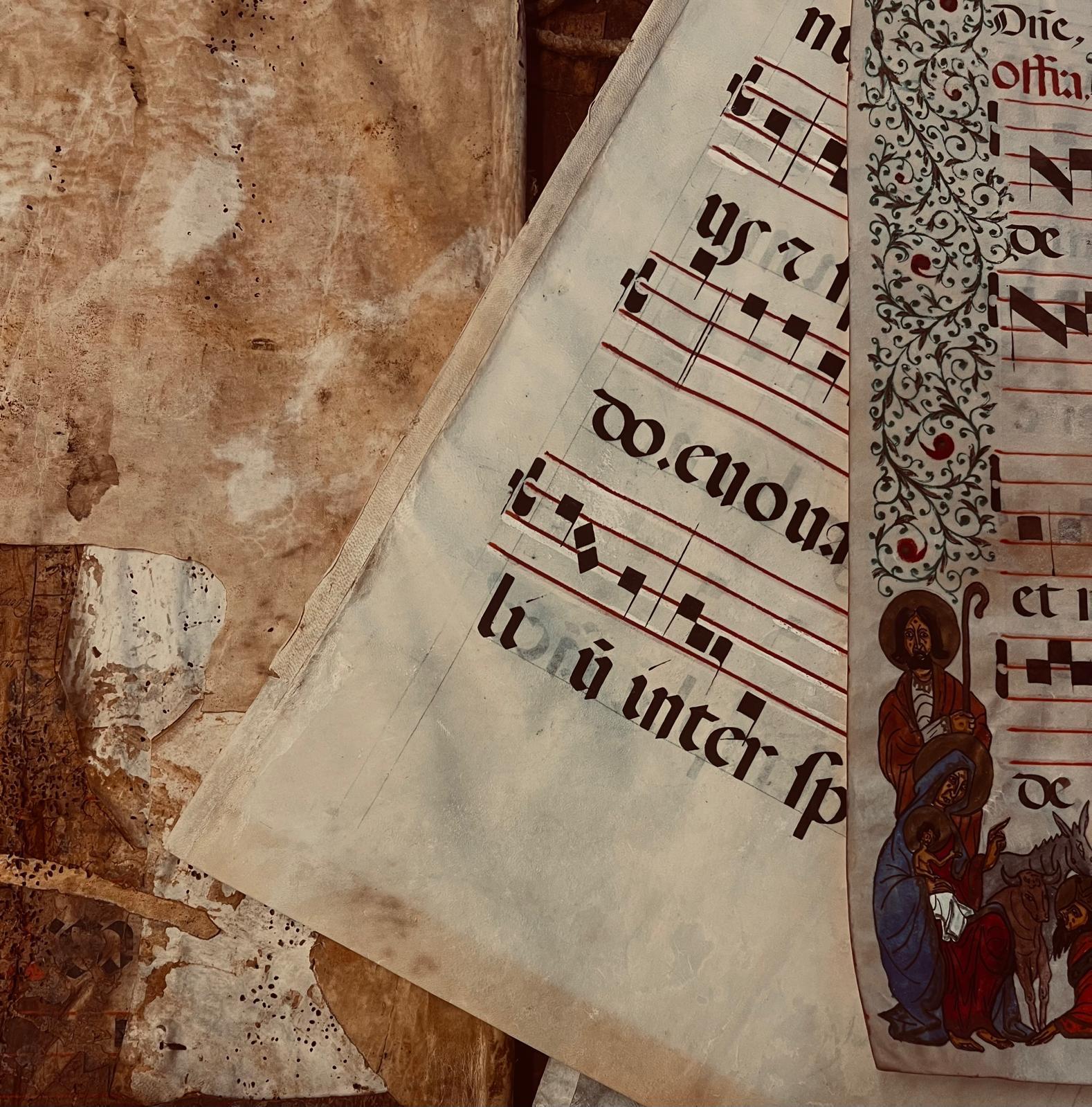 Reliure ancienne extrêmement rare d'un grand livre d'abbaye antiphonique du 13e siècle en vente 4