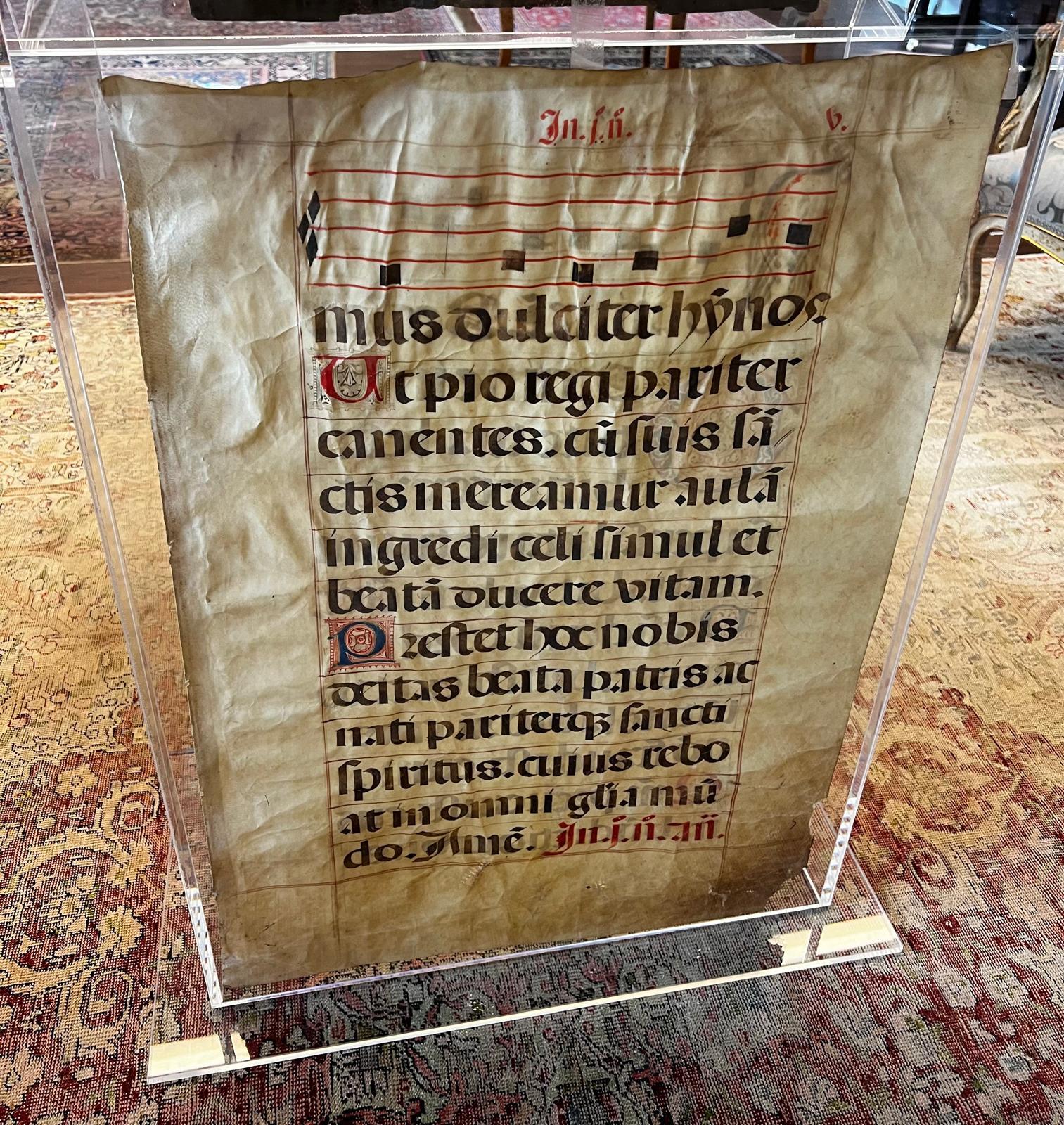 Reliure ancienne extrêmement rare d'un grand livre d'abbaye antiphonique du 13e siècle en vente 1