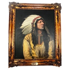 Antiguo Cuadro Nativo Americano Toro Sentado ( 1831-1890) por A.Champollion