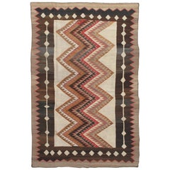 Antique "Eye Dazzler" Navajo Carpet, Folk Rug, Handmade Wool, Beige, Red, Brown