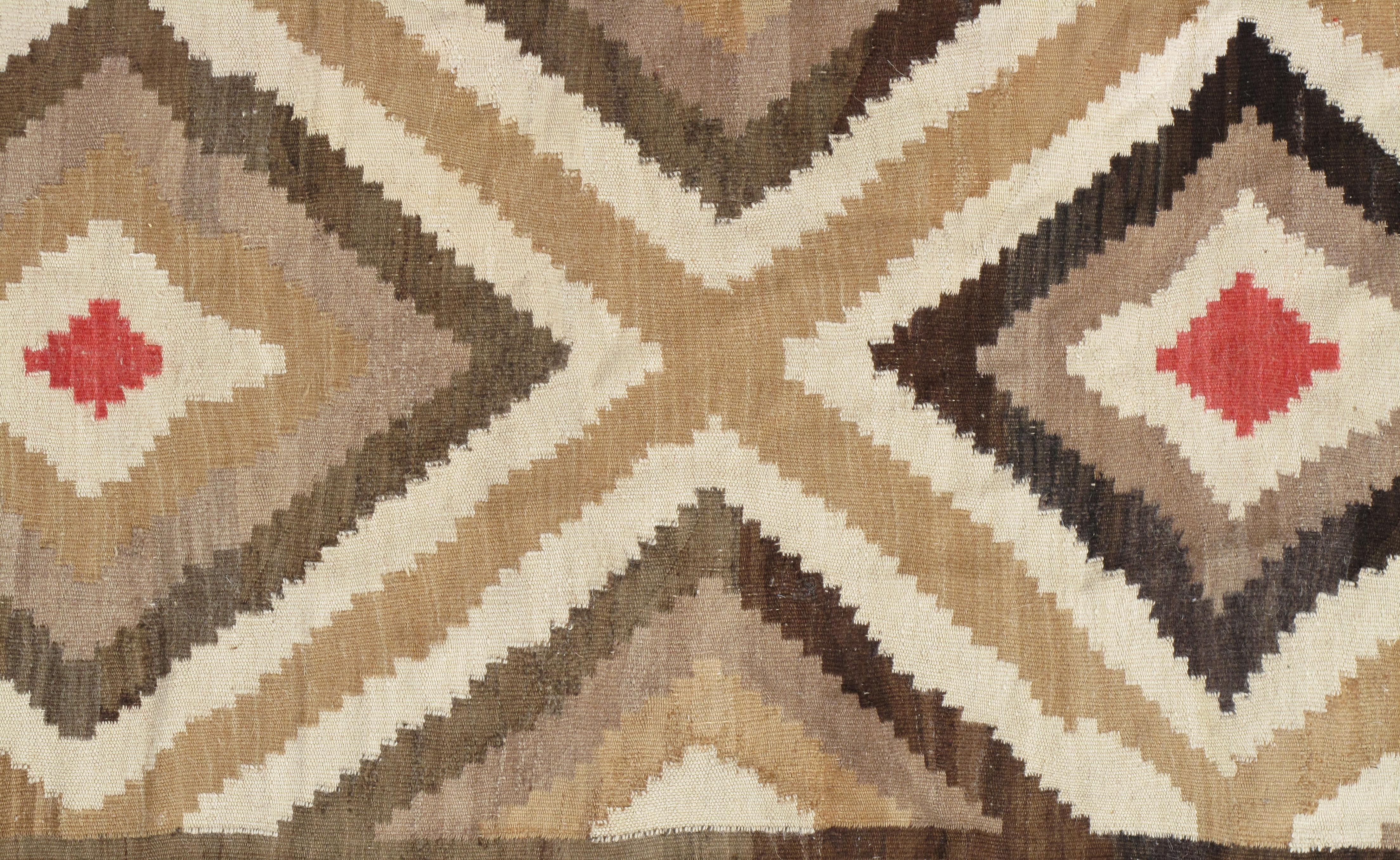 20th Century Antique Eye Dazzler Navajo Carpet, Folk Rug, Handmade Wool, Beige, Red, Tan