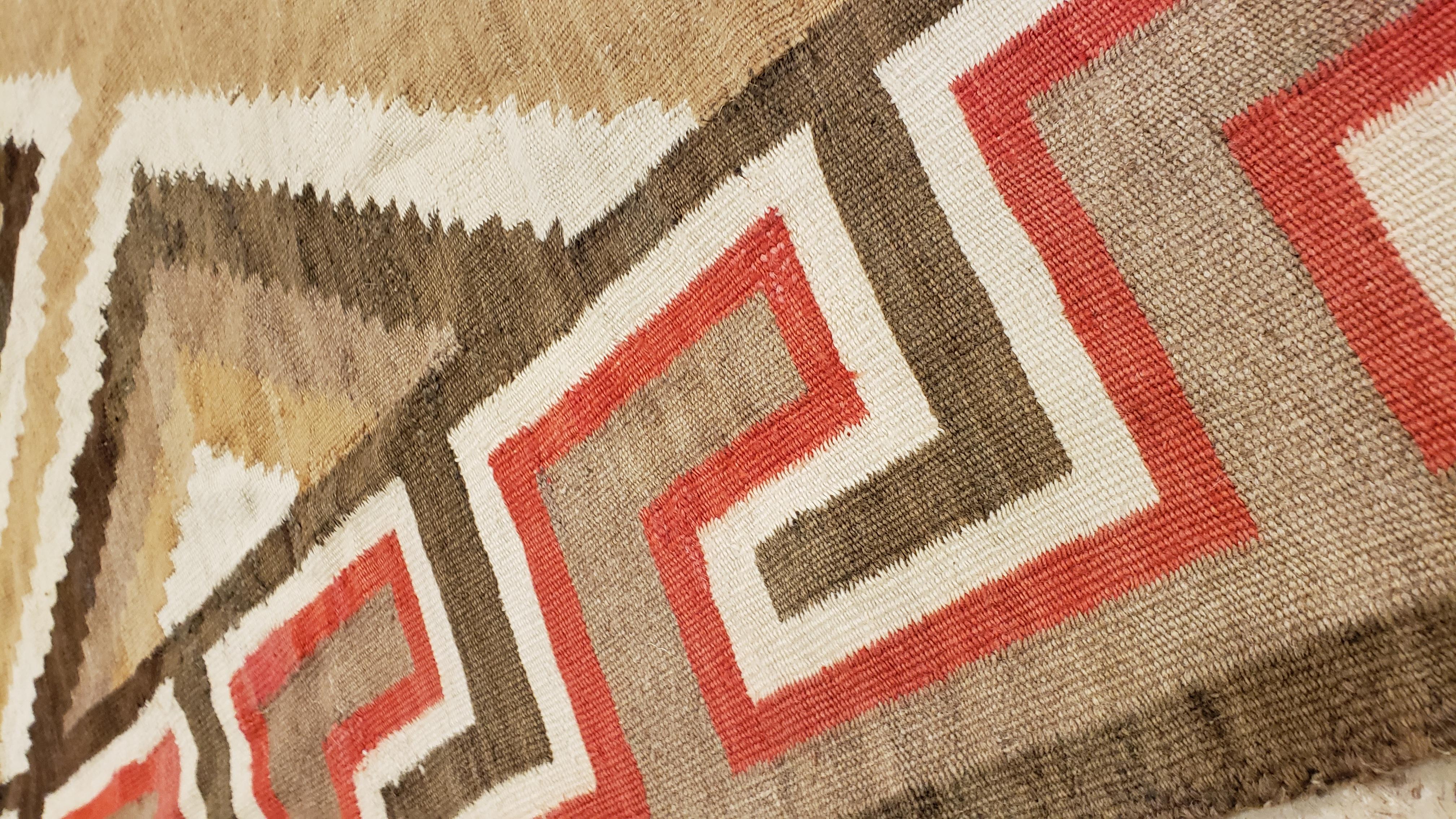Antique Eye Dazzler Navajo Carpet, Folk Rug, Handmade Wool, Beige, Red, Tan 1