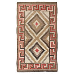 Antique Eye Dazzler Navajo Carpet, Folk Rug, Handmade Wool, Beige, Red, Tan
