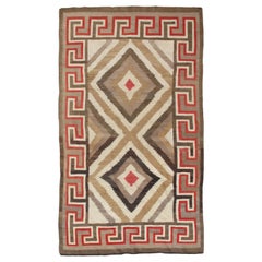 Antique Eye Dazzler Navajo Carpet, Folk Rug, Handmade Wool, Beige, Red, Tan