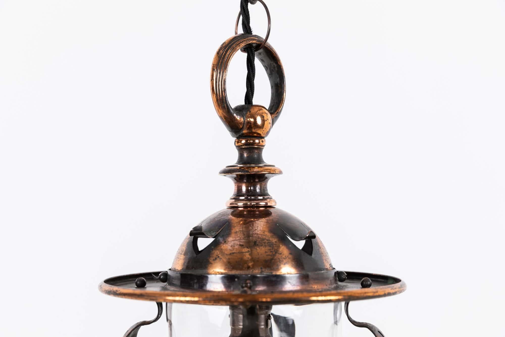 20th Century Antique F & C Osler Glazed Copper Porch Lantern Light Lamp. C.1910 For Sale