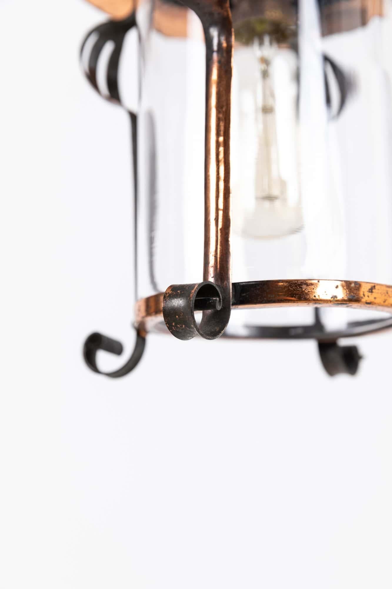 Glass Antique F & C Osler Glazed Copper Porch Lantern Light Lamp. C.1910 For Sale