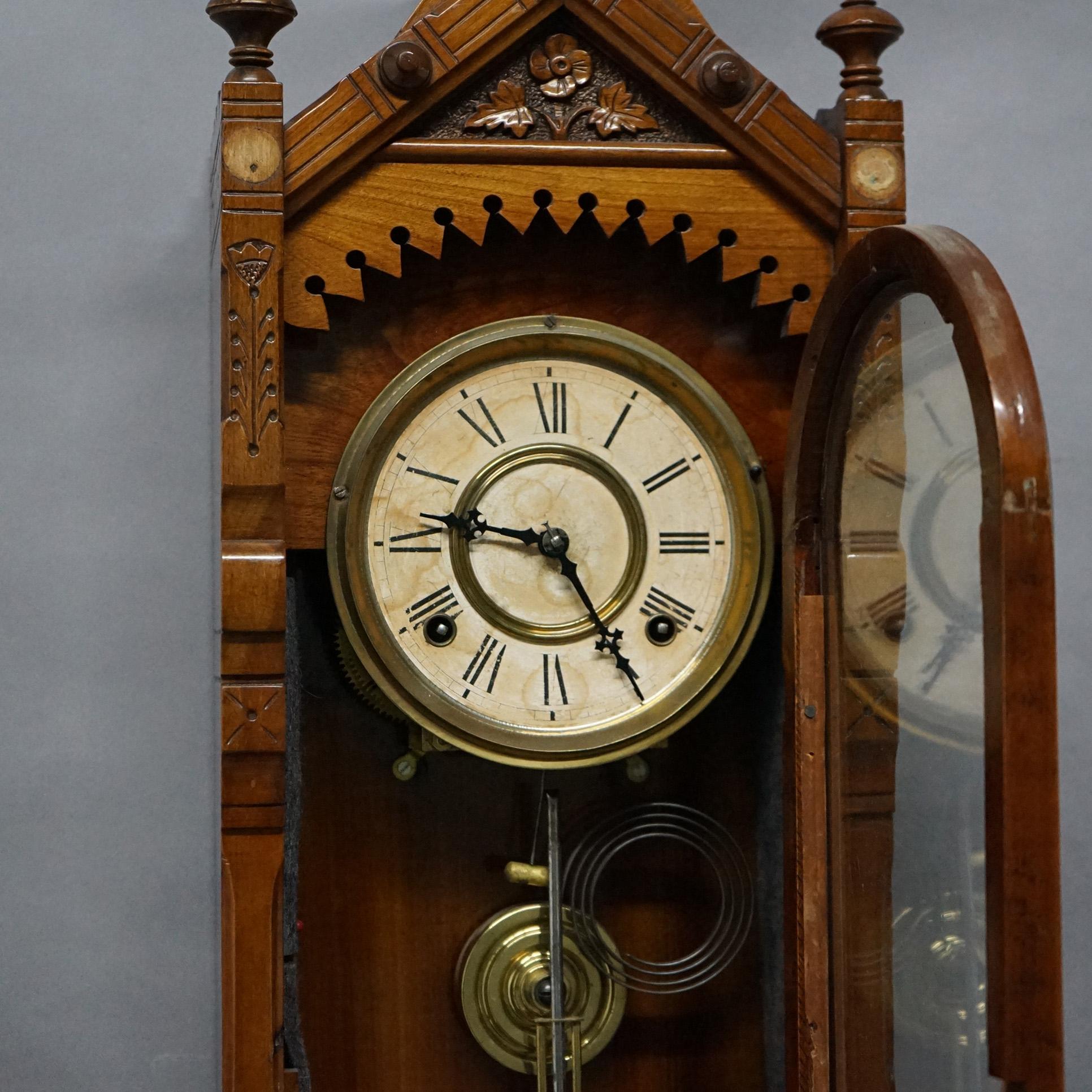 Antique F. Kroeber Wall Regulator Clock with Incised & Carved Elements C1890 5