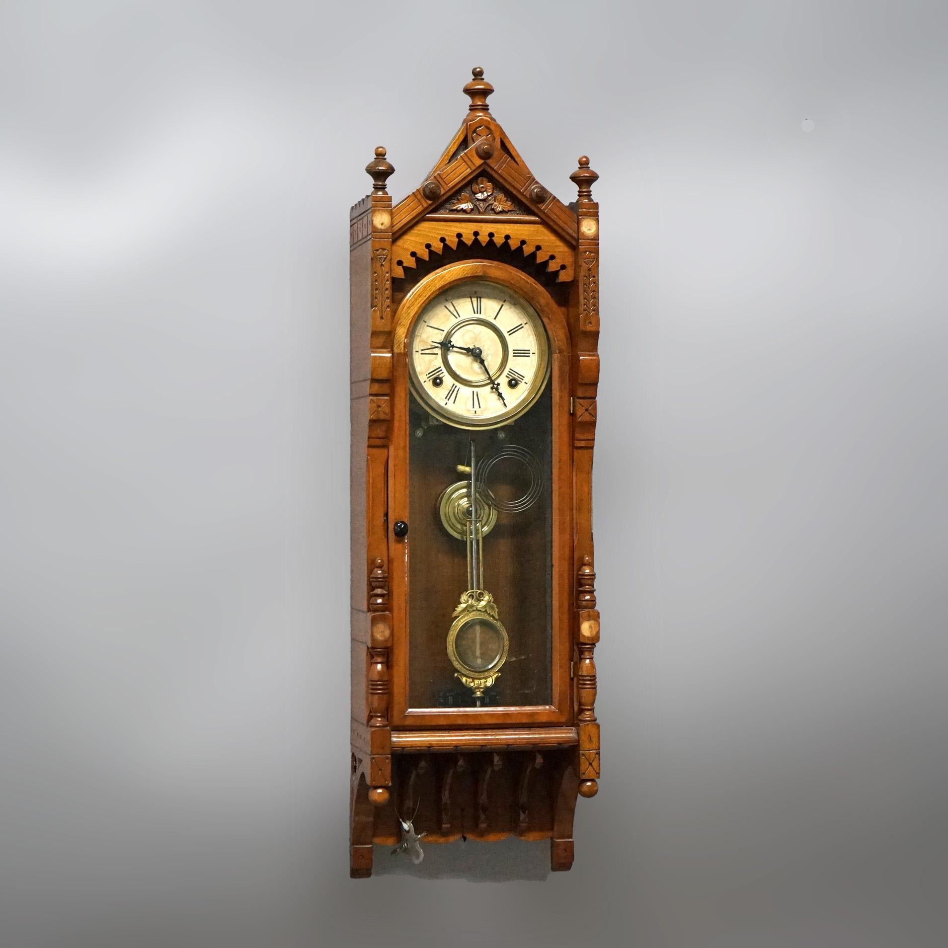 Antique F. Kroeber Wall Regulator Clock with Incised & Carved Elements C1890

Measures - 32.5