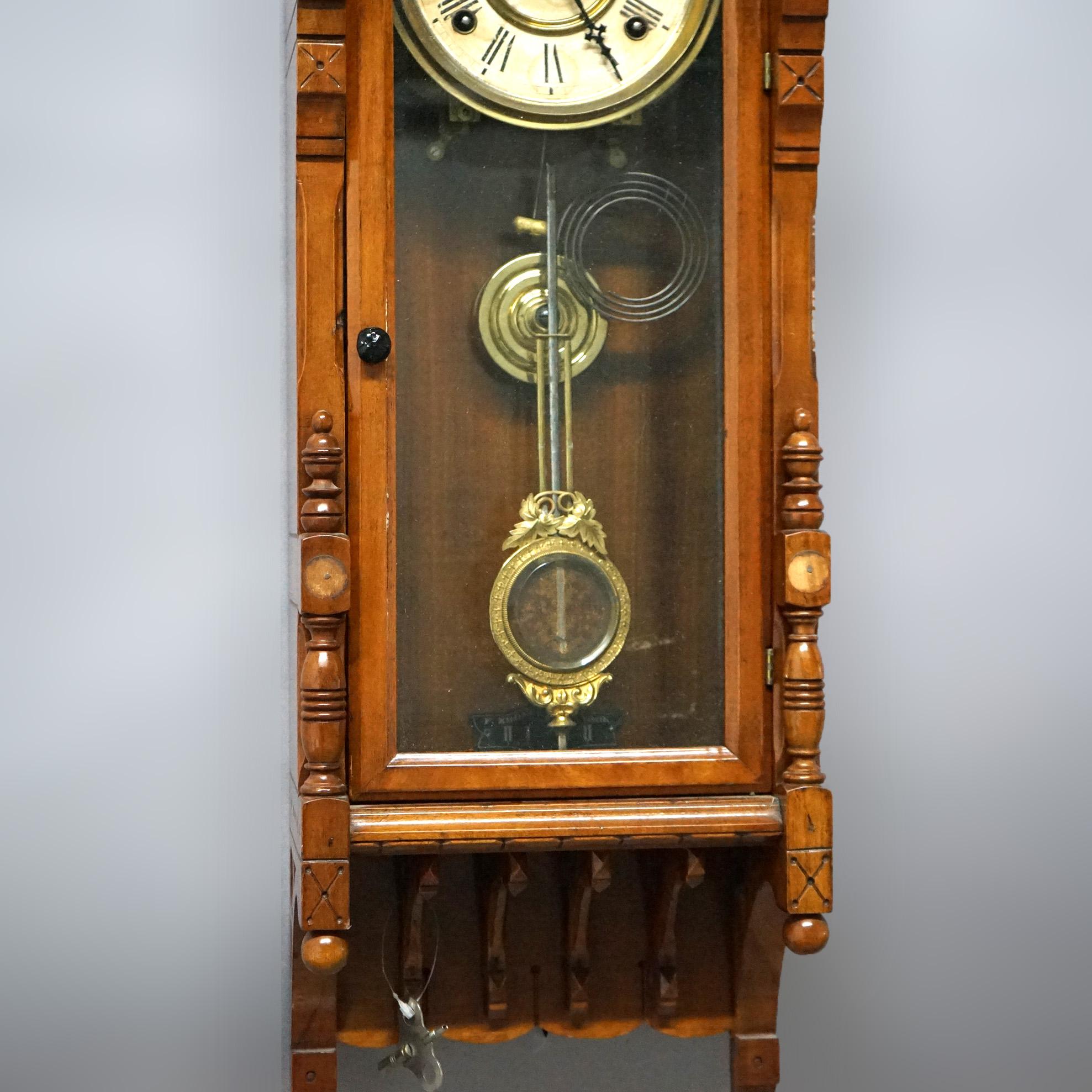 Antique F. Kroeber Wall Regulator Clock with Incised & Carved Elements C1890 1