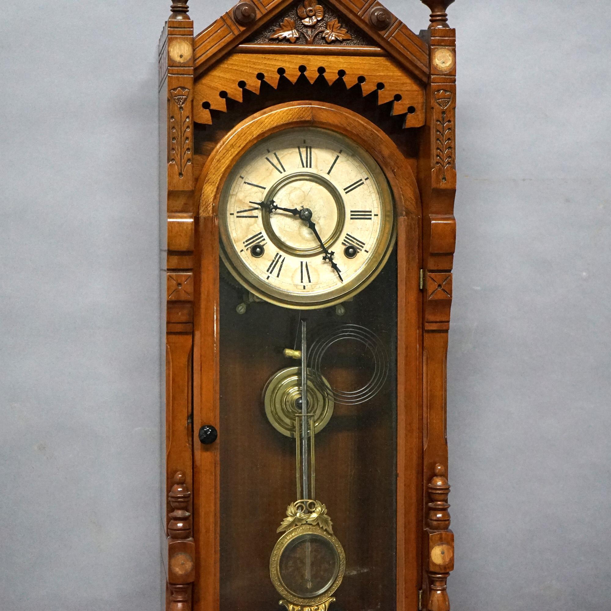Antique F. Kroeber Wall Regulator Clock with Incised & Carved Elements C1890 2