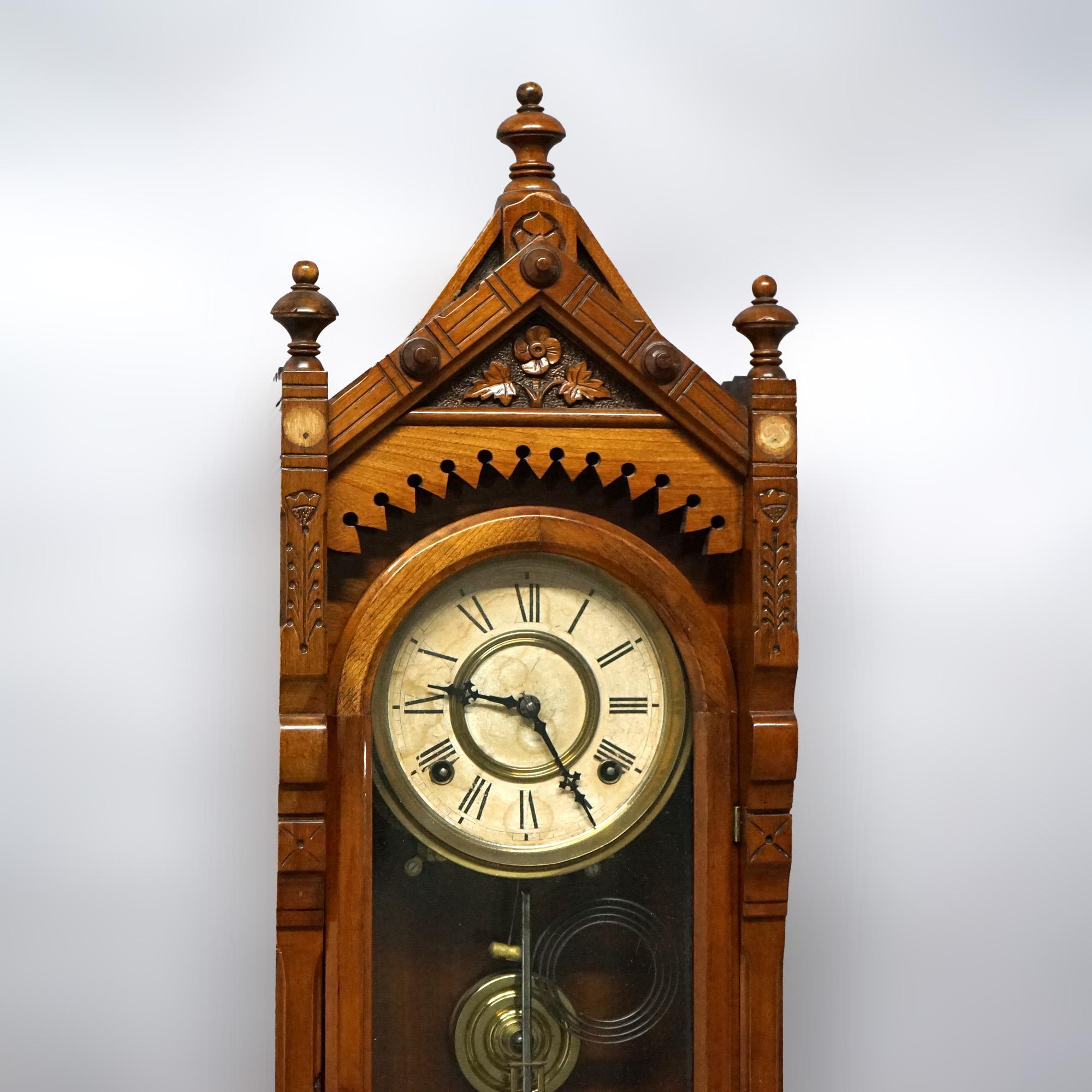 Antique F. Kroeber Wall Regulator Clock with Incised & Carved Elements C1890 3