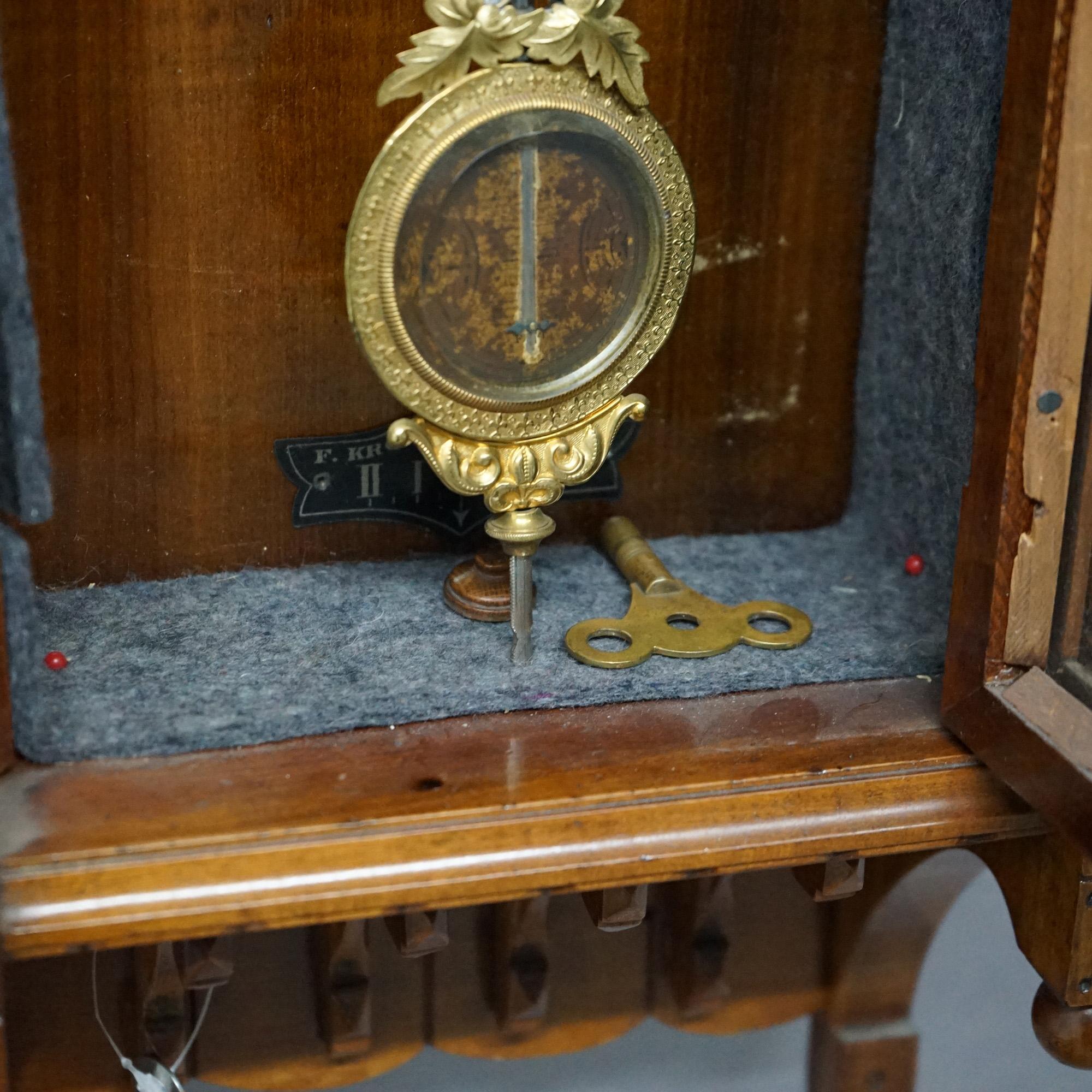 Antique F. Kroeber Wall Regulator Clock with Incised & Carved Elements C1890 4