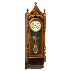 Antique F. Kroeber Wall Regulator Clock with Incised & Carved Elements C1890