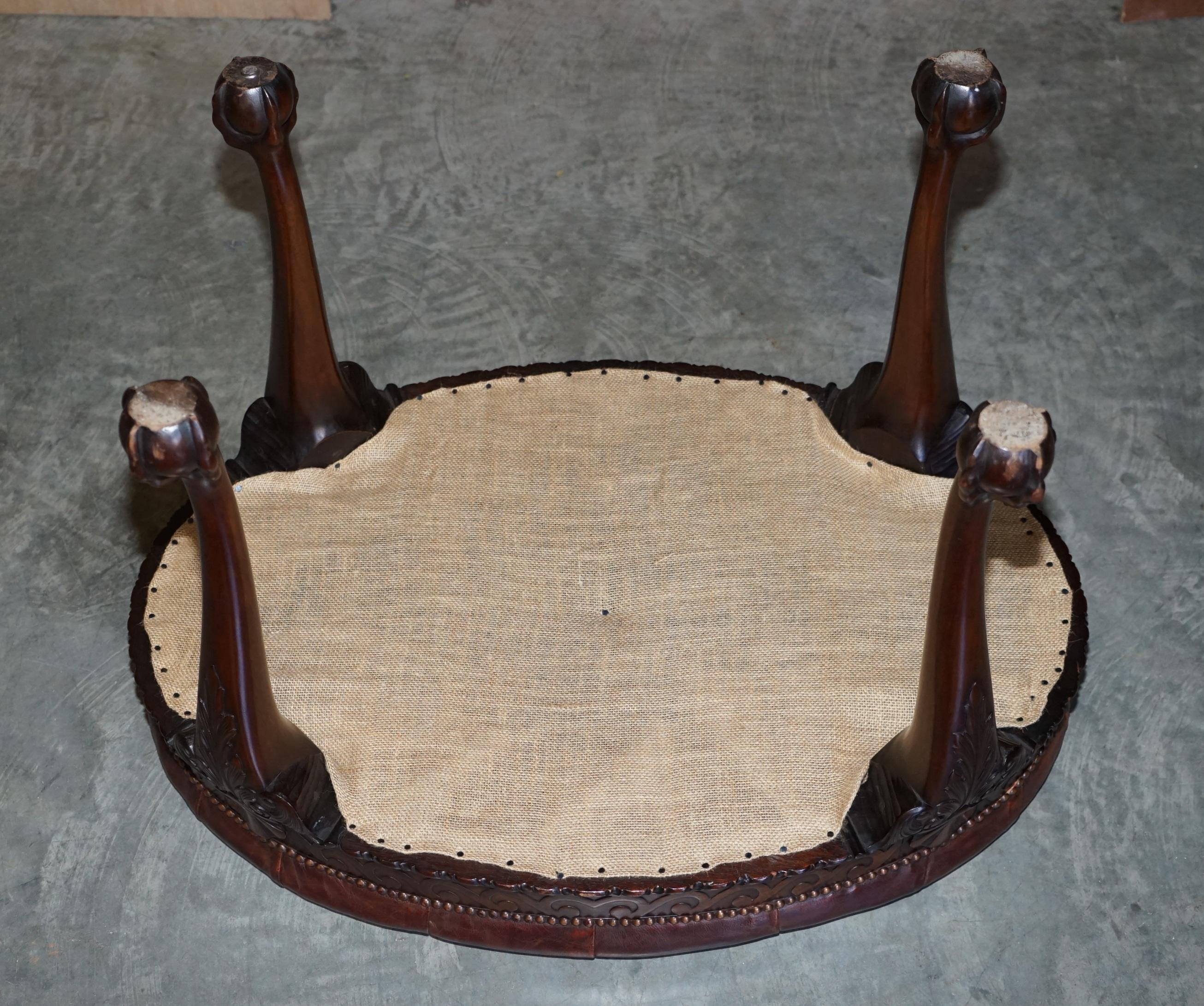 Antique F Parker & Sons Ltd Claw & Ball Chesterfield Brown Leather Bench Stool 8