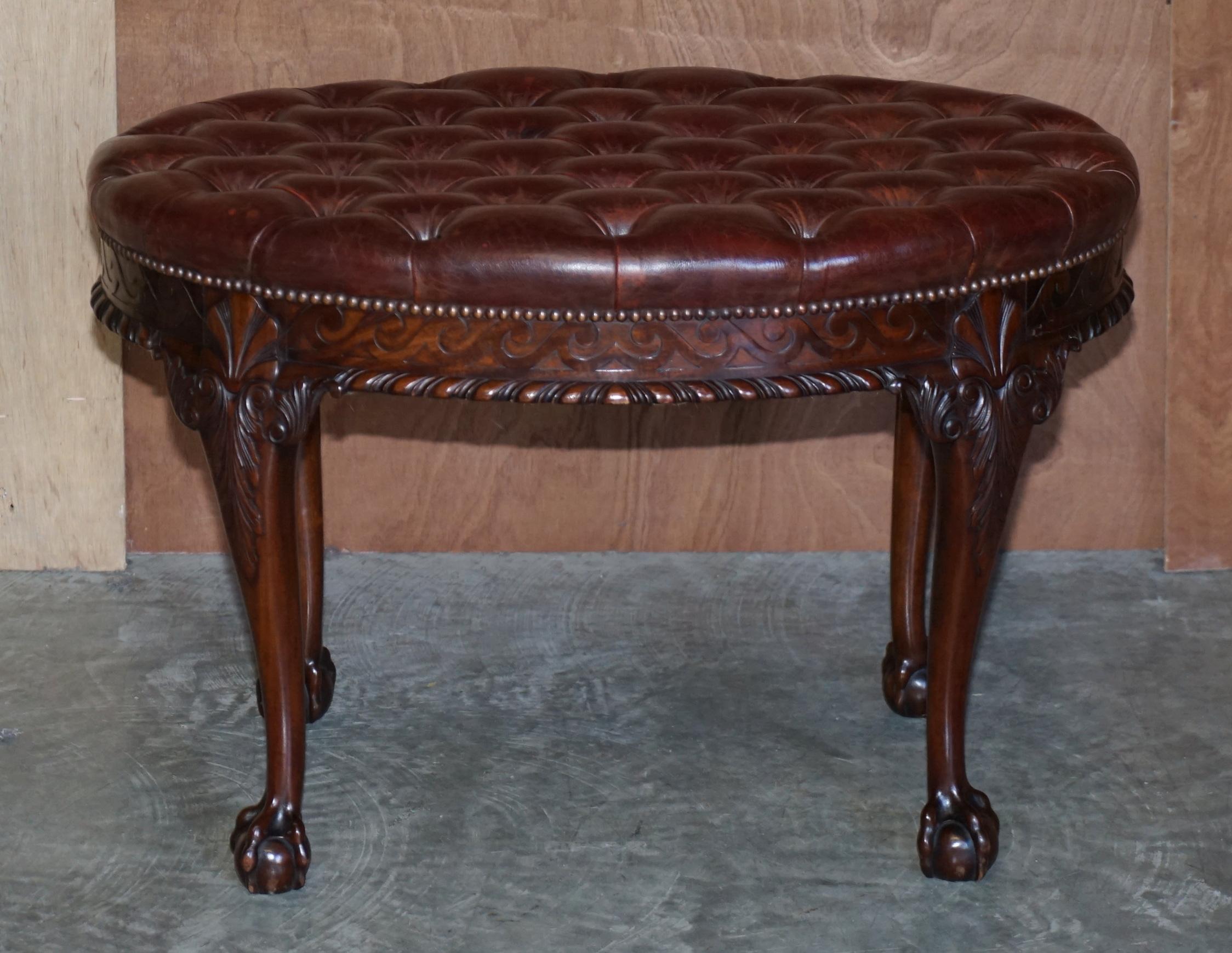 We are delighted to offer this exquisite F Parker & Sons LTD circa 1900 fully stamped Mahogany framed , Claw & Ball feet bench stool with hand dyed Chesterfield brown leather upholstery circa 1900

A very decorative and expertly crafted piece, the