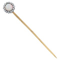 Antique Fabergé 14K Gold Opal and Diamond Stick Pin 1899–1905