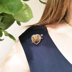 Antique Fabergé Dendritic Agate Diamond Gold and Silver Heart Brooch, Circa 1915