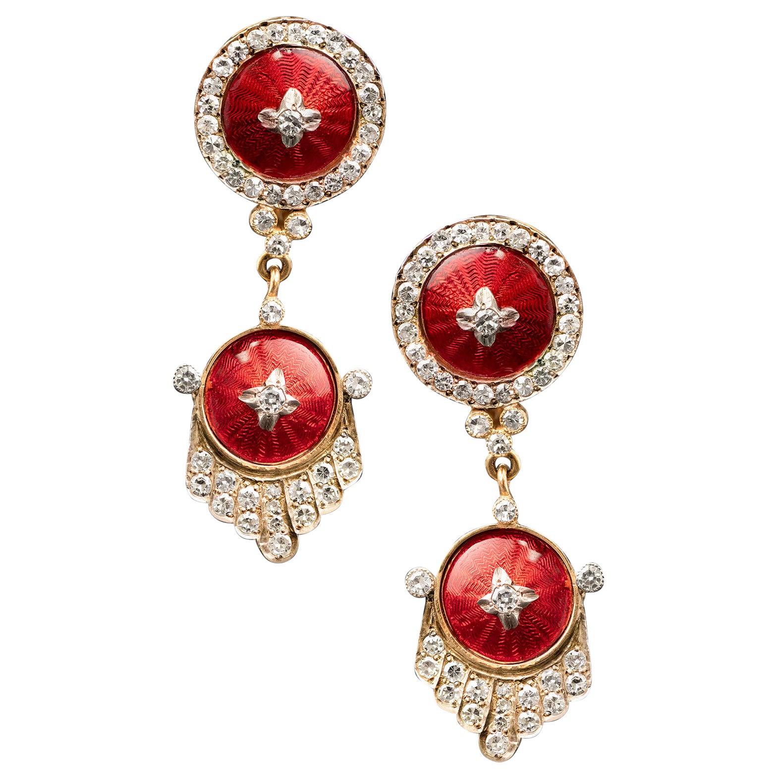 Antique Faberge Enamel & Diamond Earrings Circa 1899-1903
