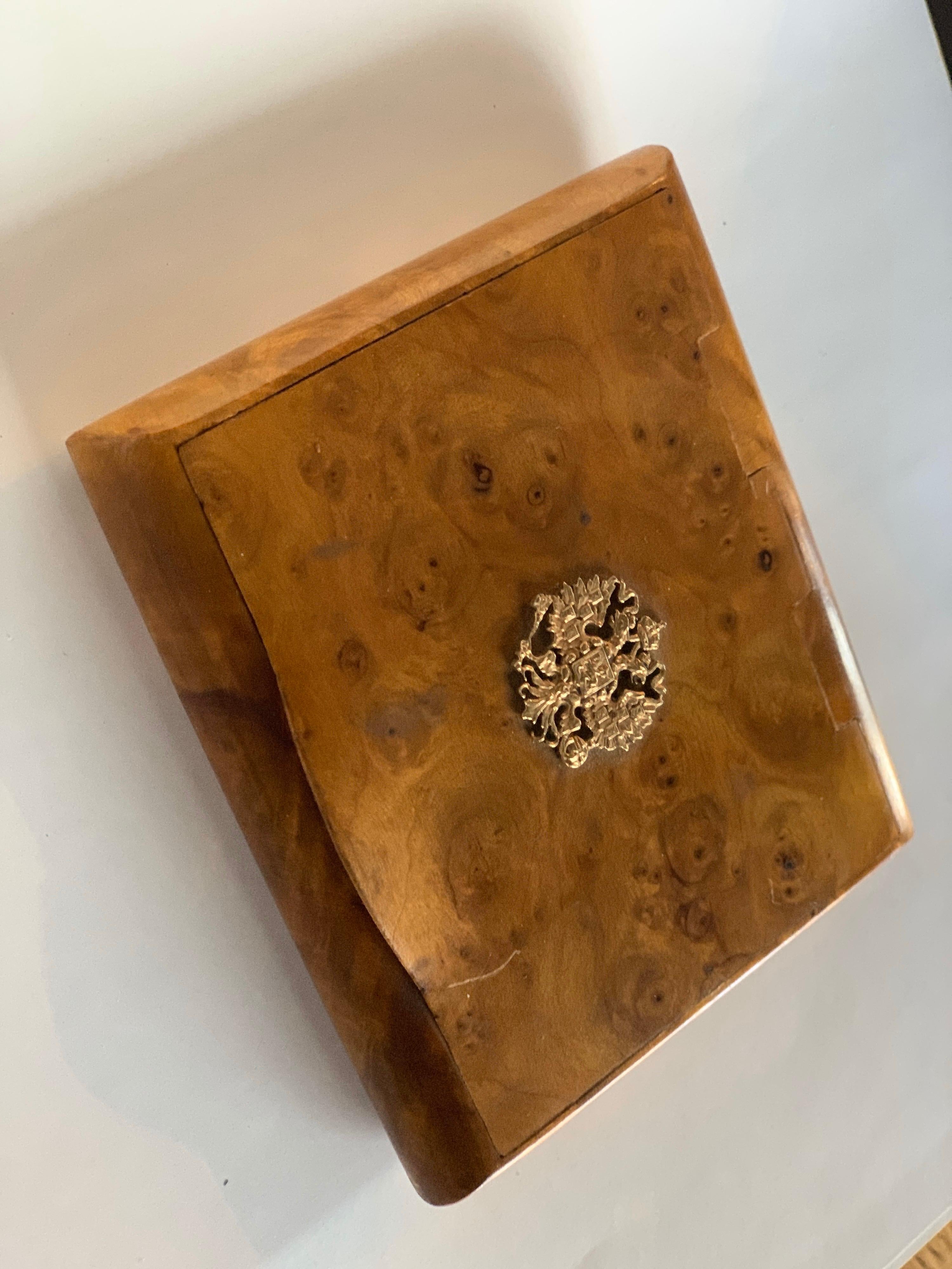 Empire Romanov Crest Birch Wood Cigarette Case, Fabergé Style