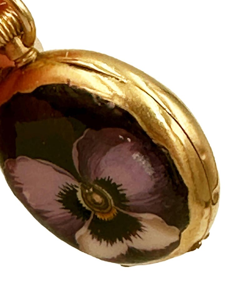 Victorian Antique Faberge Pansy Gold Enamel Locket Pendant Not Watch