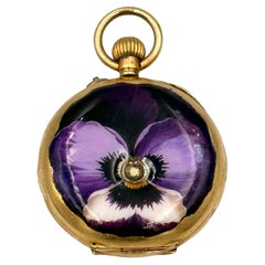 Antique Faberge Pansy Gold Enamel Locket Pendant Not Watch