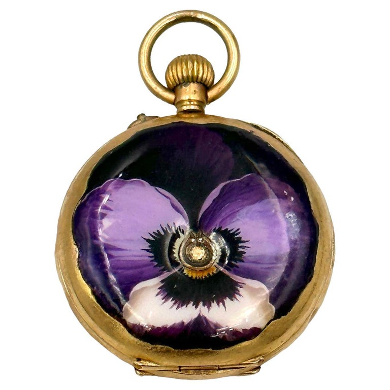 Antique Faberge Pansy Gold Enamel Locket Pendant Not Watch