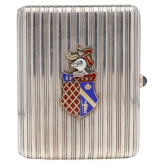 Antique Fabergé Parcel-Gilt Silver Cigarette Case with Coat of Arms