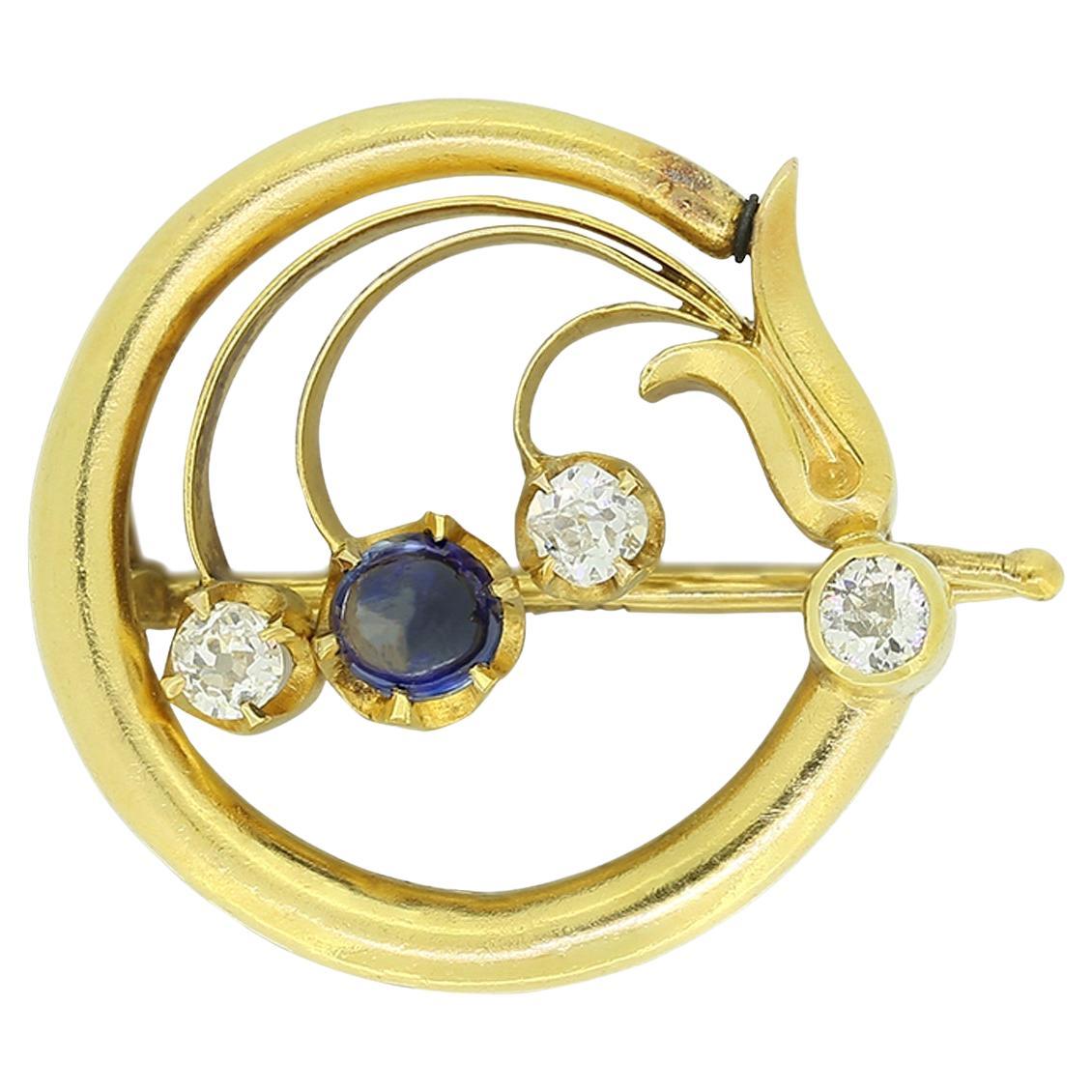 Antique Faberge Sapphire and Diamond Brooch