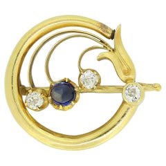 Antique Faberge Sapphire and Diamond Brooch