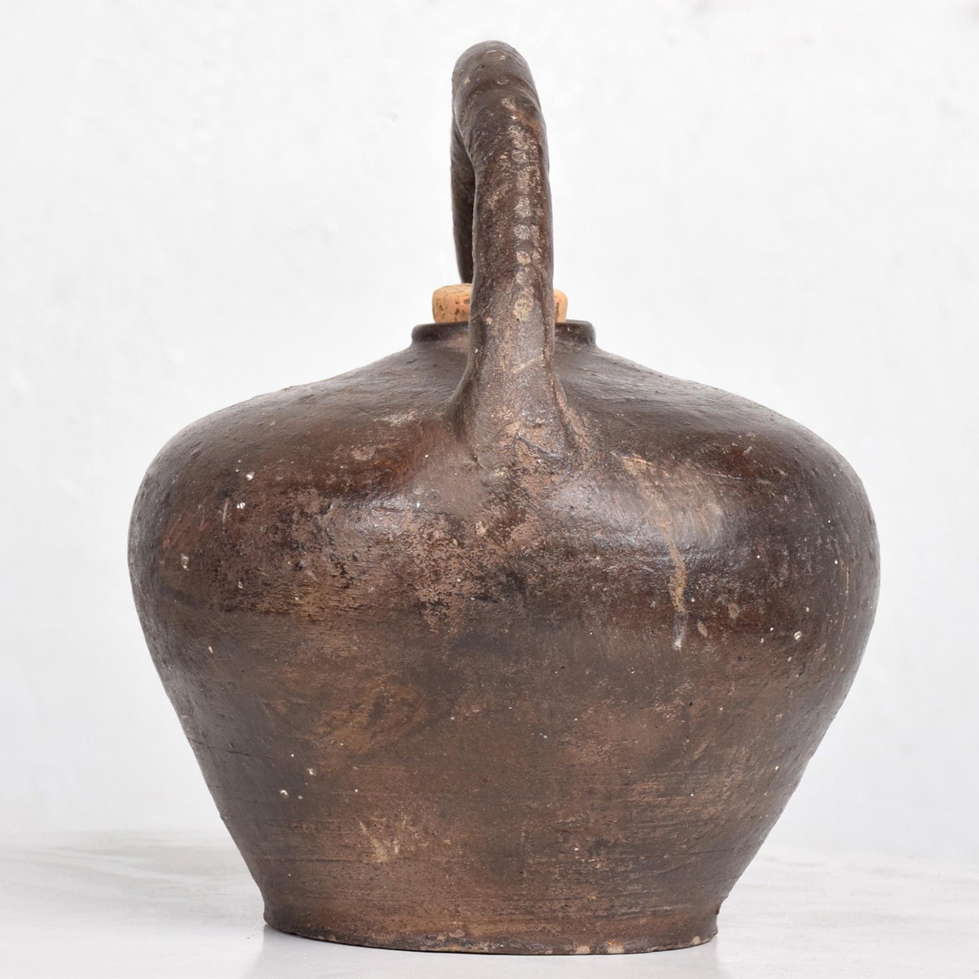 19th Century Handmade French Pottery Antique Oil Jug Vessel In Fair Condition In Chula Vista, CA