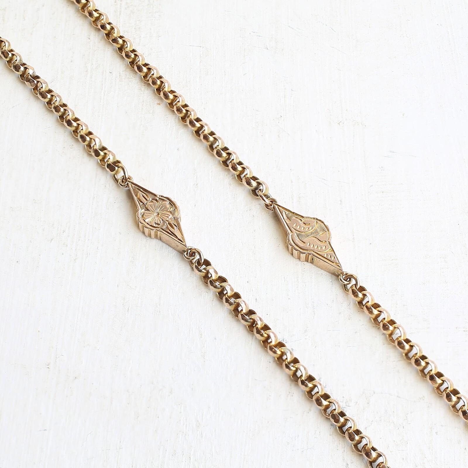 Antiguo eslabón facetado Belcher Cadena de barras florales en venta 3