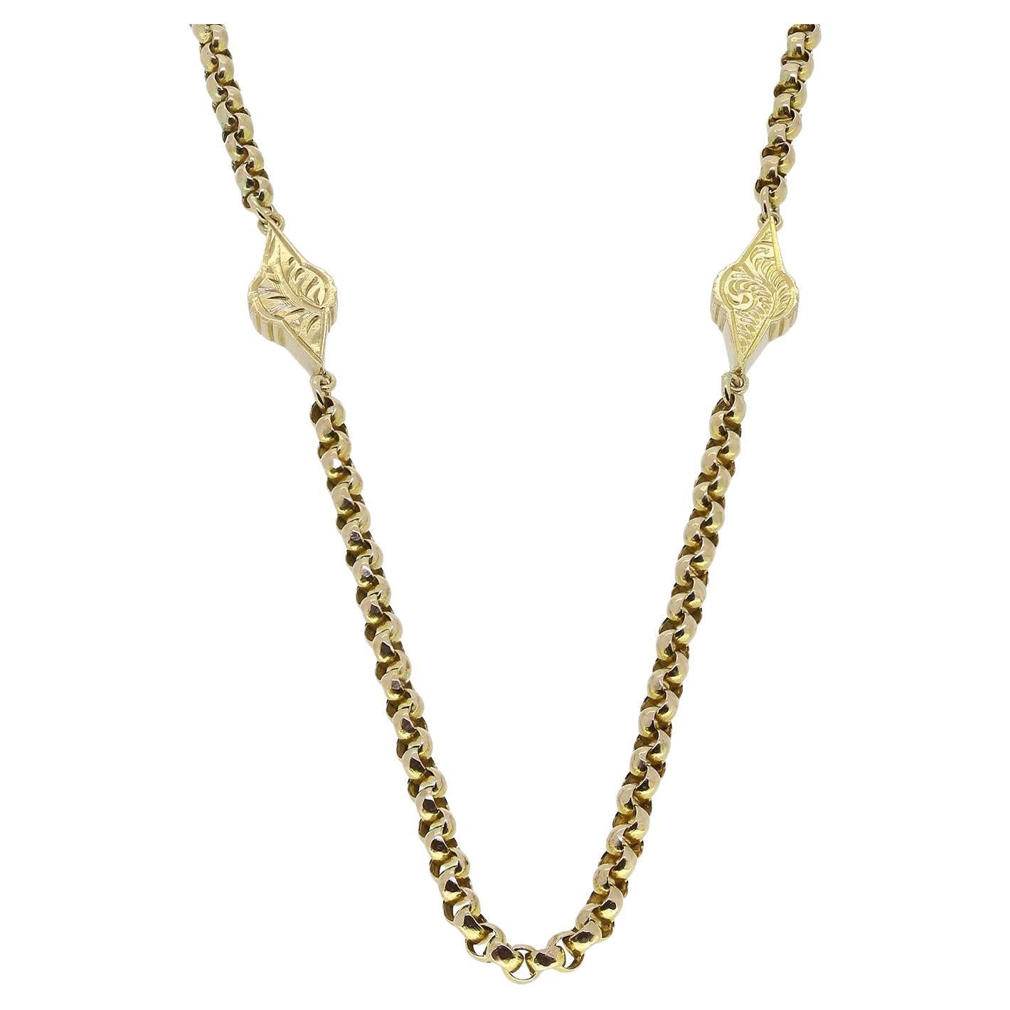 Antiguo eslabón facetado Belcher Cadena de barras florales en venta