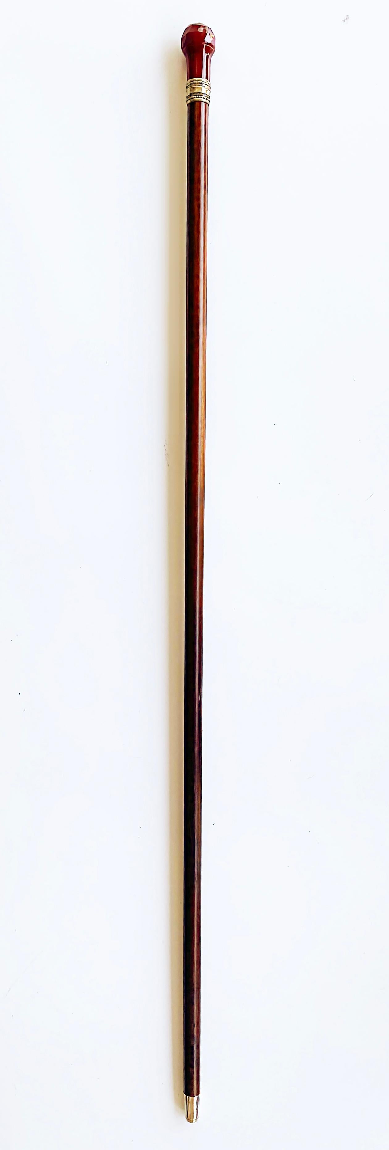 Antique Faceted Carnelian and Silver Banded Walking Stick Cane In Good Condition For Sale In Miami, FL