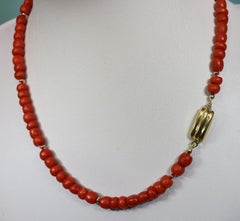 Antique Faceted Mediterranean Sardegna Coral Necklace, 18K Gold Clasp