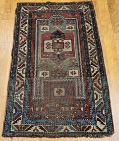 Tappeto antico Fachralo Kazak in rosso, verde salvia, avorio, blu